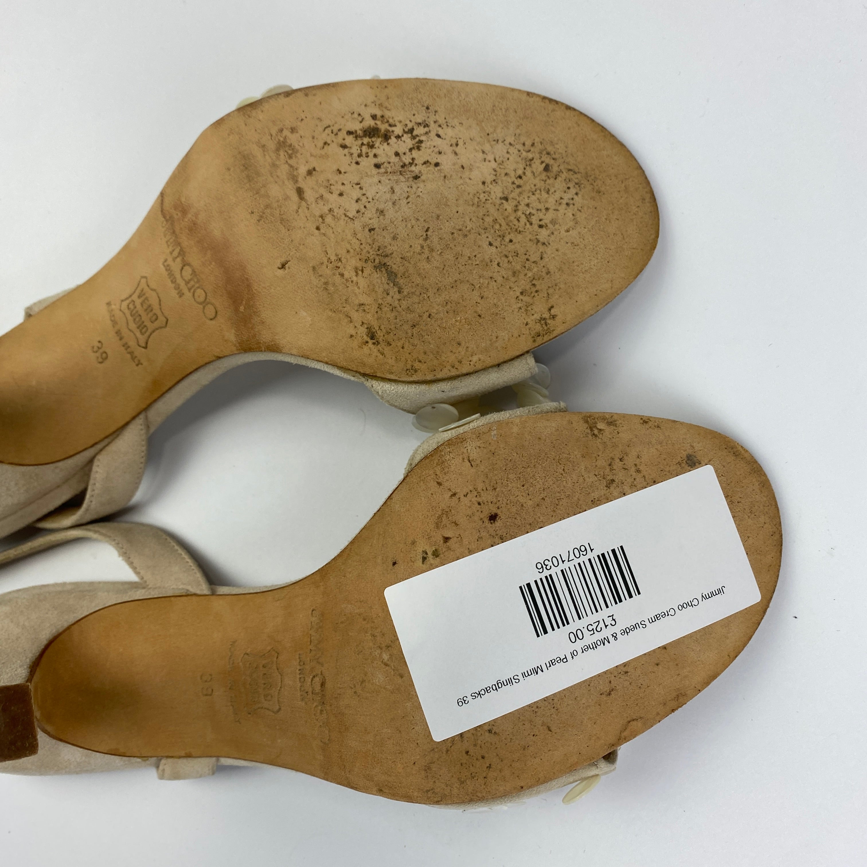 Jimmy Choo Cream Suede & Mother of Pearl Mimi Slingbacks 39