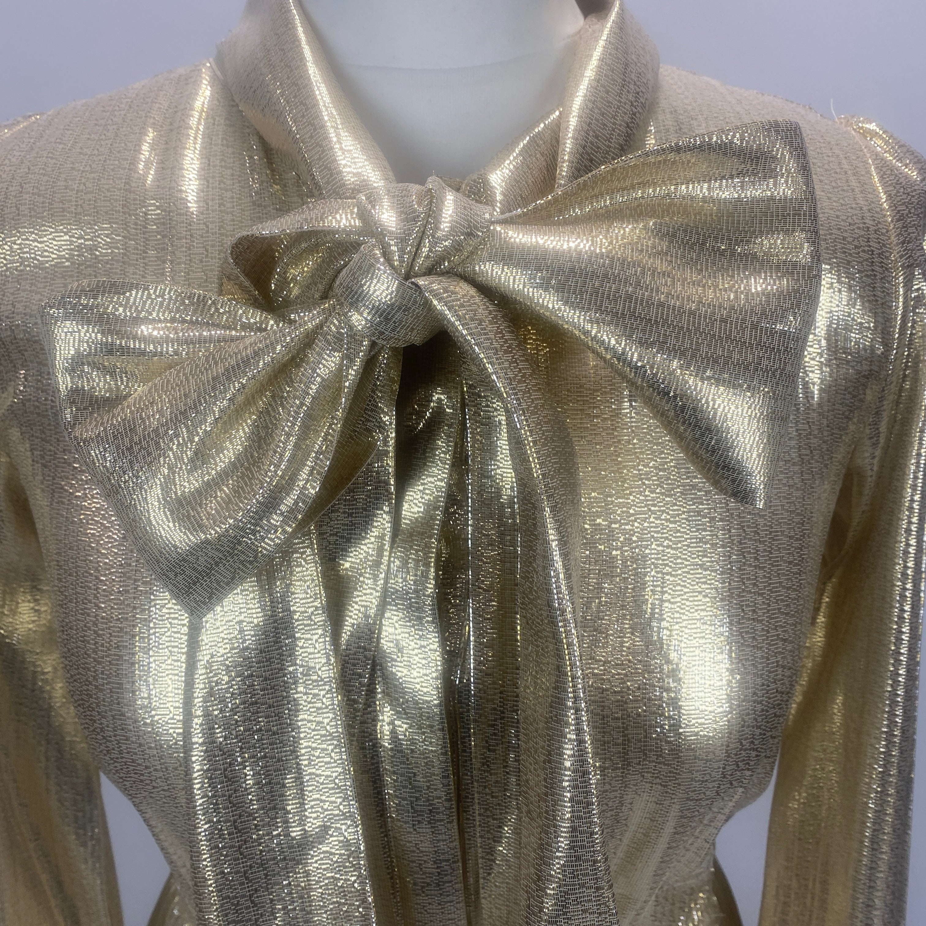 Self-Portrait £595 Gold Metallic Tie Neck Maxi Dress XXS