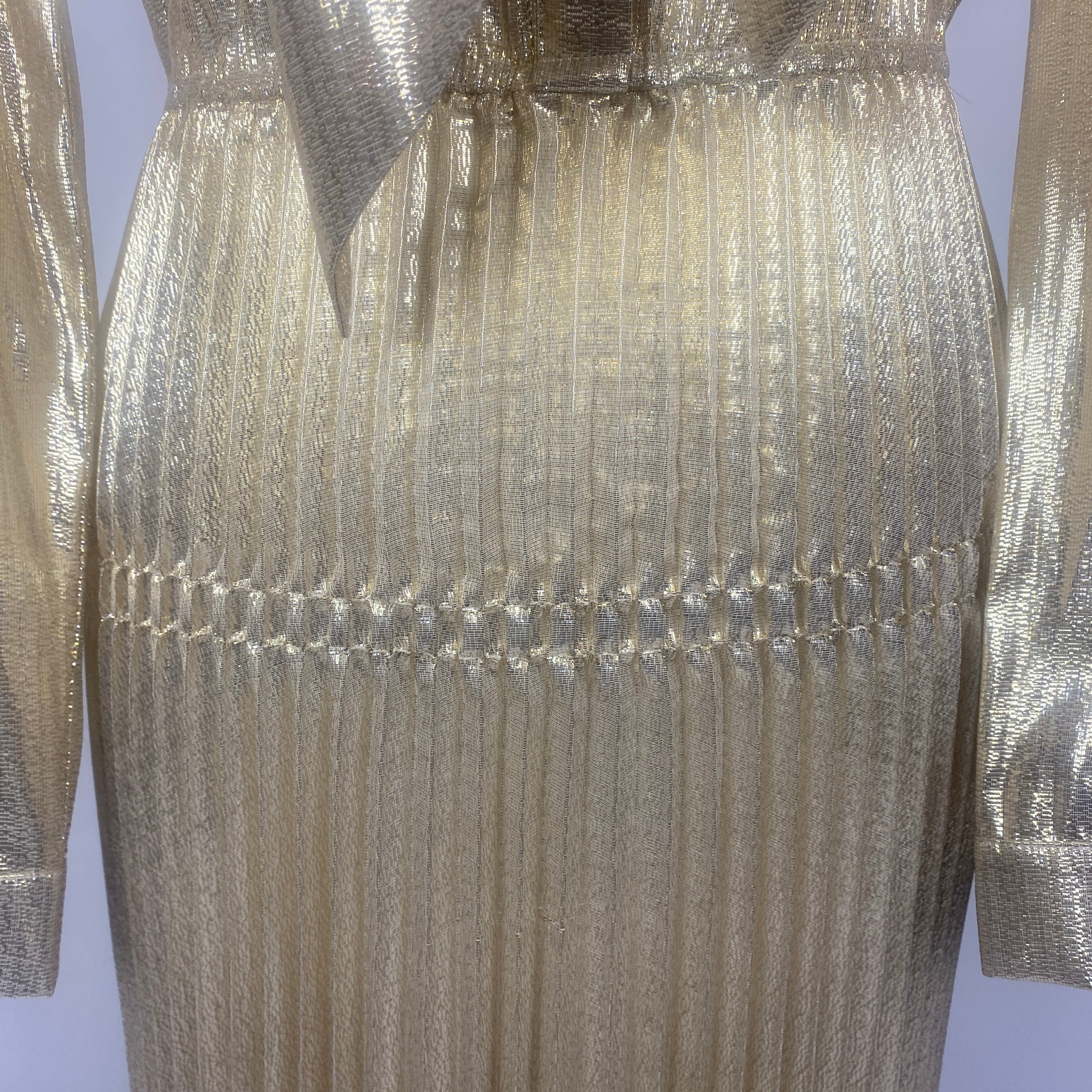 Self-Portrait £595 Gold Metallic Tie Neck Maxi Dress XXS