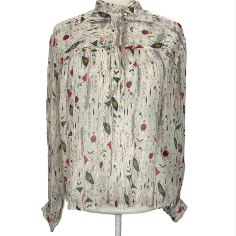 Isabel Marant Etoile Ivory Abstract Print Silk Chiffon Tunic XS