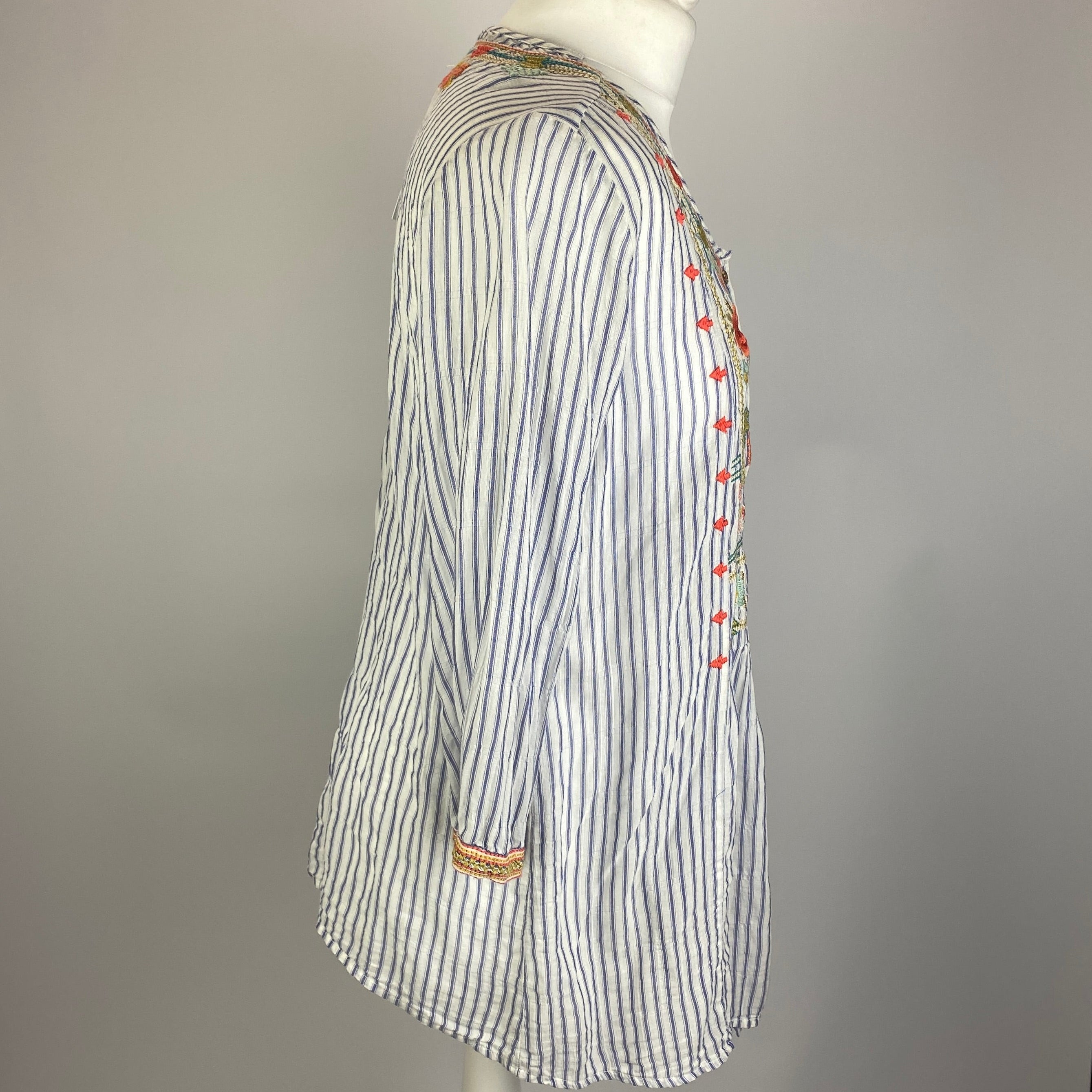 Johnny Was £225 Chambray Stripe Embroidered Tunic Top S