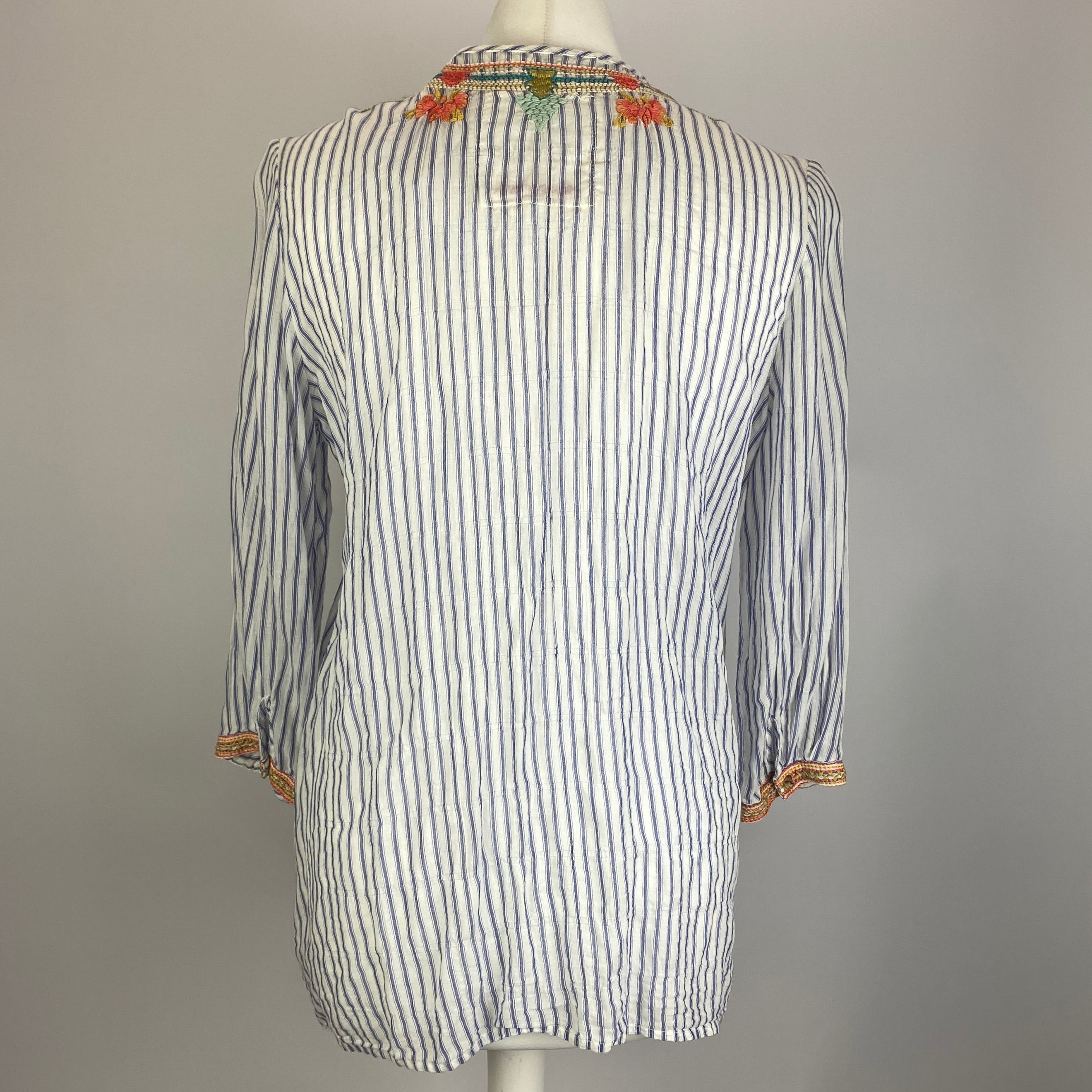 Johnny Was £225 Chambray Stripe Embroidered Tunic Top S