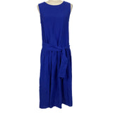 Apuntob Royal Blue Textured Linen Belted Dress S