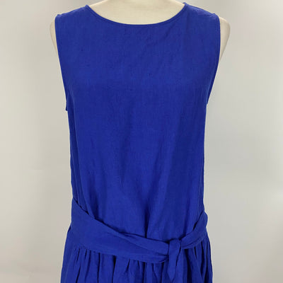 Apuntob Royal Blue Textured Linen Belted Dress S