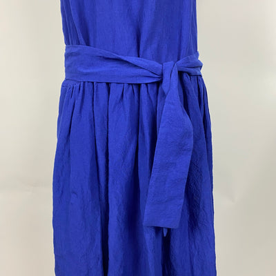 Apuntob Royal Blue Textured Linen Belted Dress S