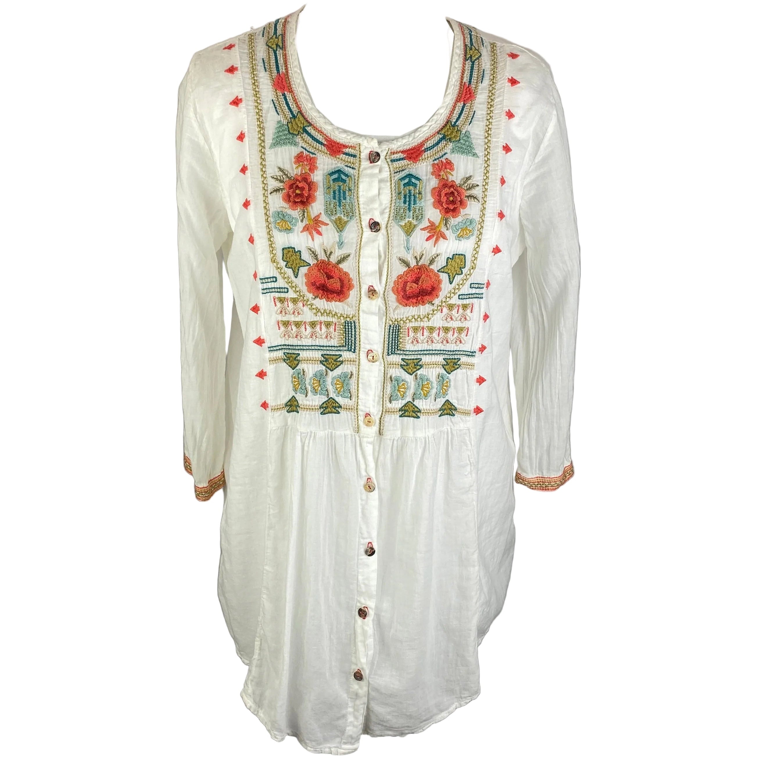 Johnny Was £225 White Muslin Embroidered Tunic Top M