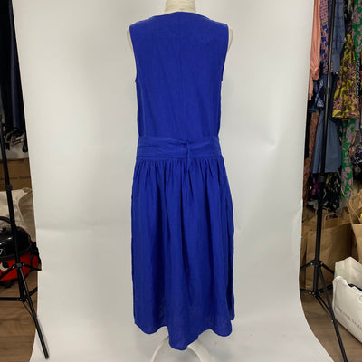 Apuntob Royal Blue Textured Linen Belted Dress S