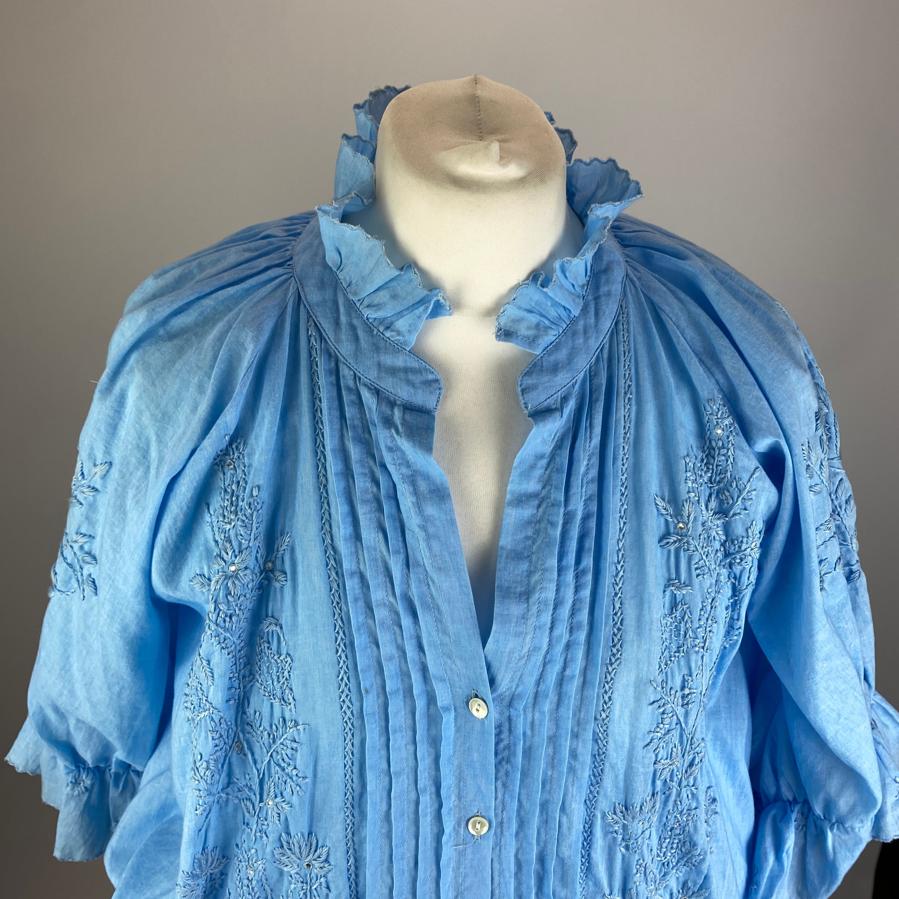 Juliet Dunn £373 Blue Embroidered Cotton Dress M/L