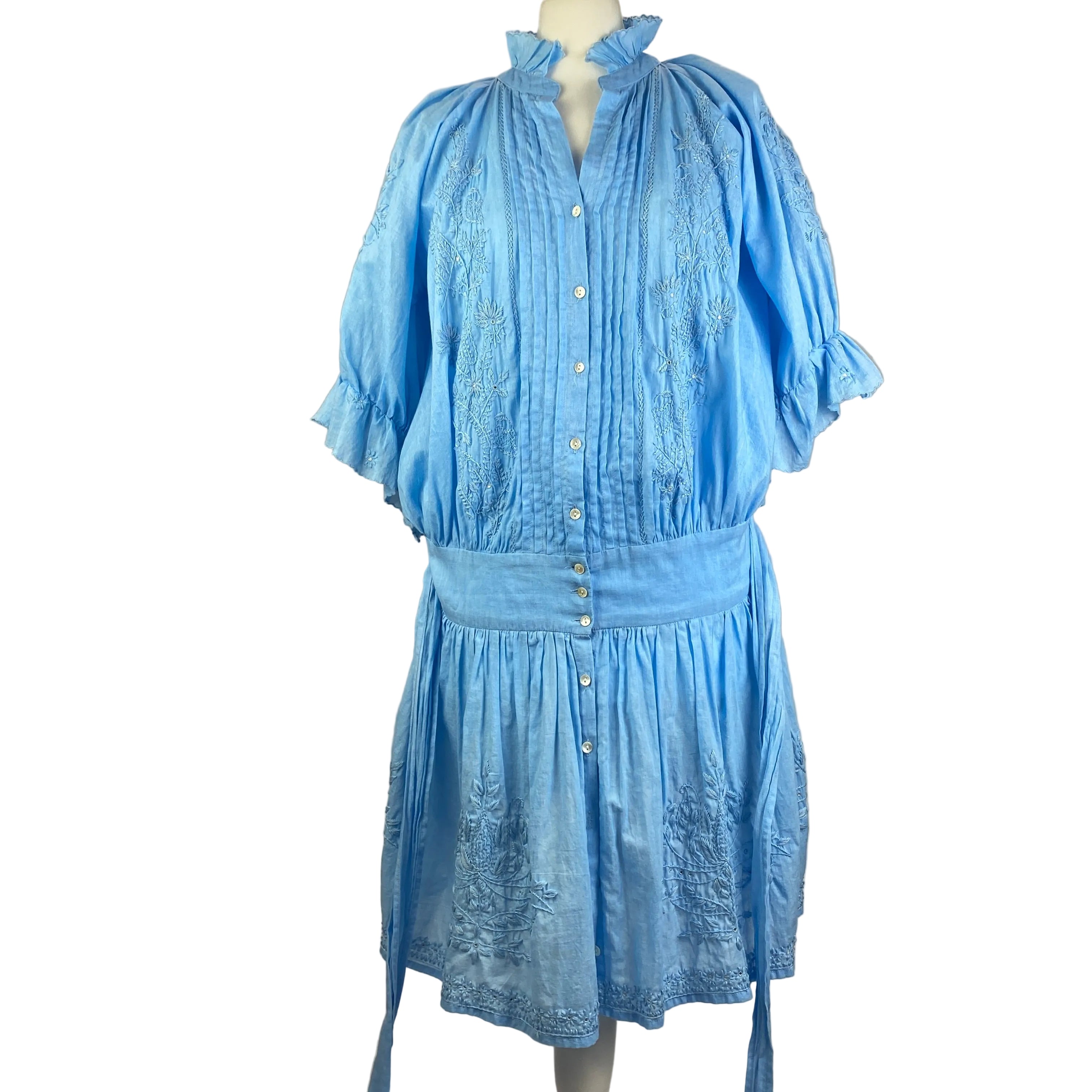 Juliet Dunn £373 Blue Embroidered Cotton Dress M/L