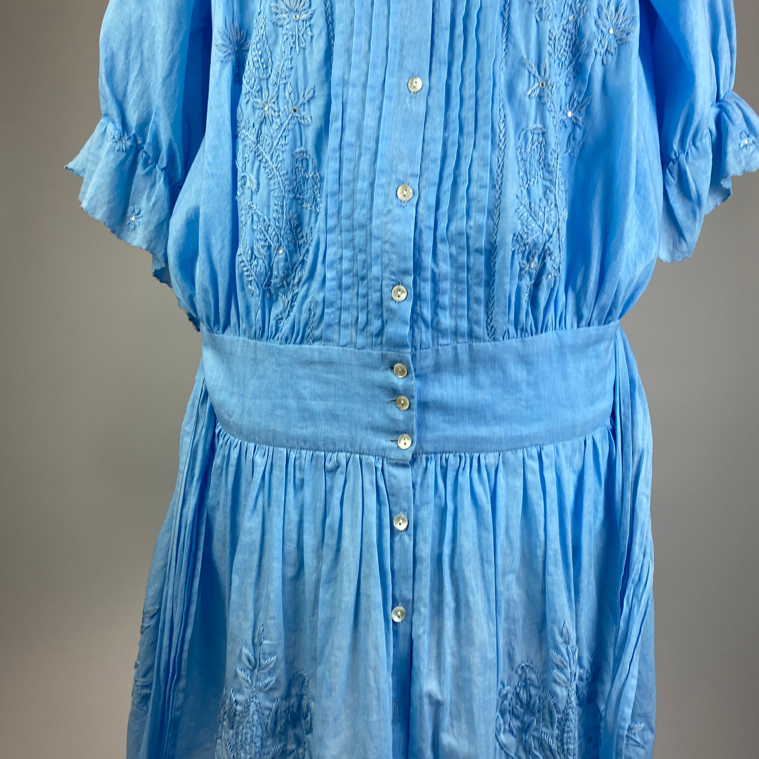Juliet Dunn £373 Blue Embroidered Cotton Dress M/L