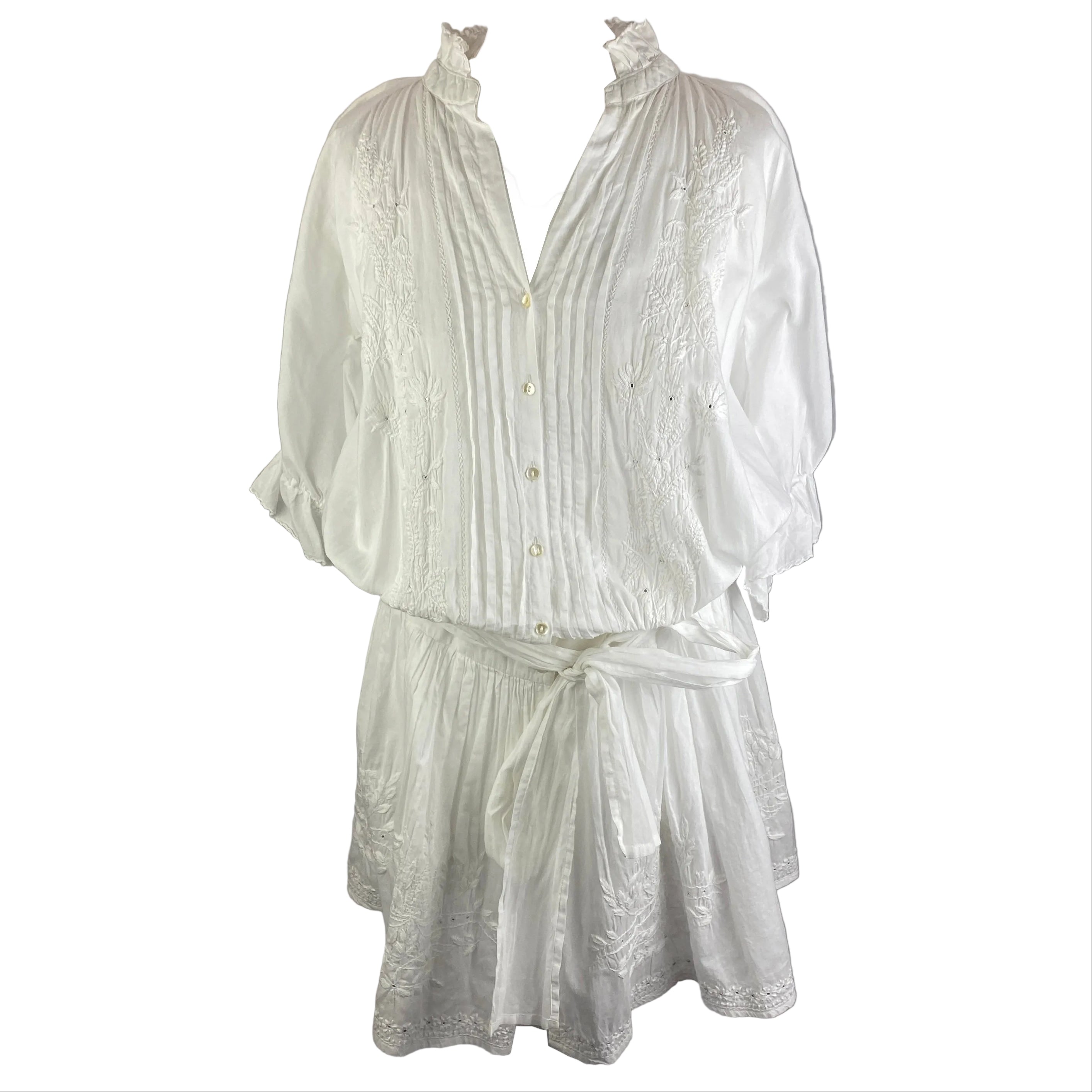 Juliet Dunn £373 White Embroidered Cotton Dress M/L