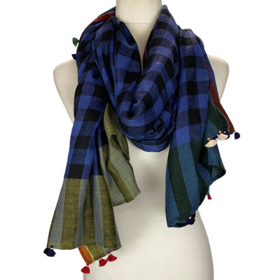 Injiri New £350 Cobalt Check Cashmere Scarf