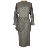 Fendi New Grey Check Stretch Wool Apron Dress XS