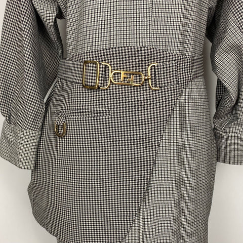 Fendi New Grey Check Stretch Wool Apron Dress XS