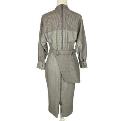 Fendi New Grey Check Stretch Wool Apron Dress XS