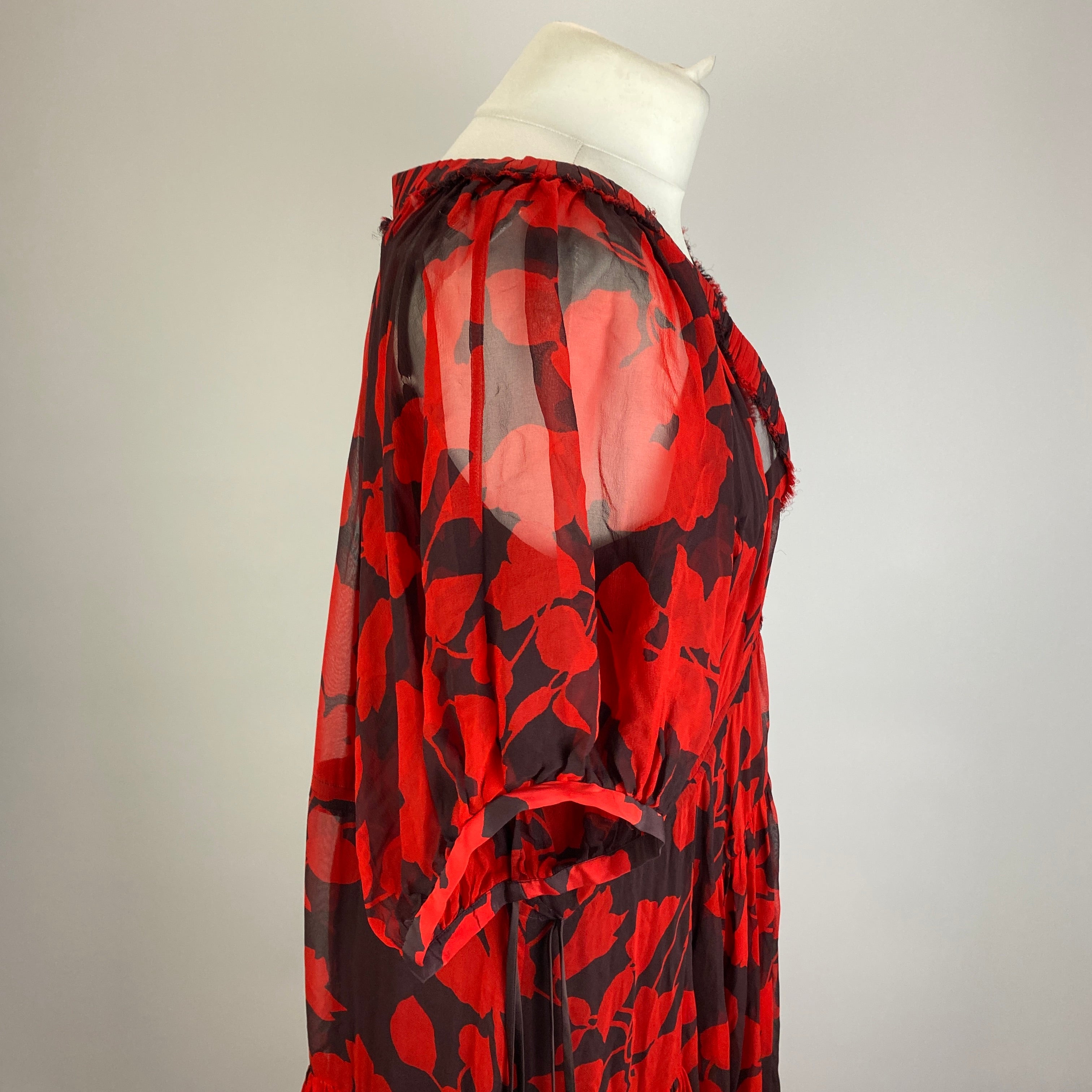La Ligne £309 Ruby Print Silk Chiffon Constance Tiered Dress M