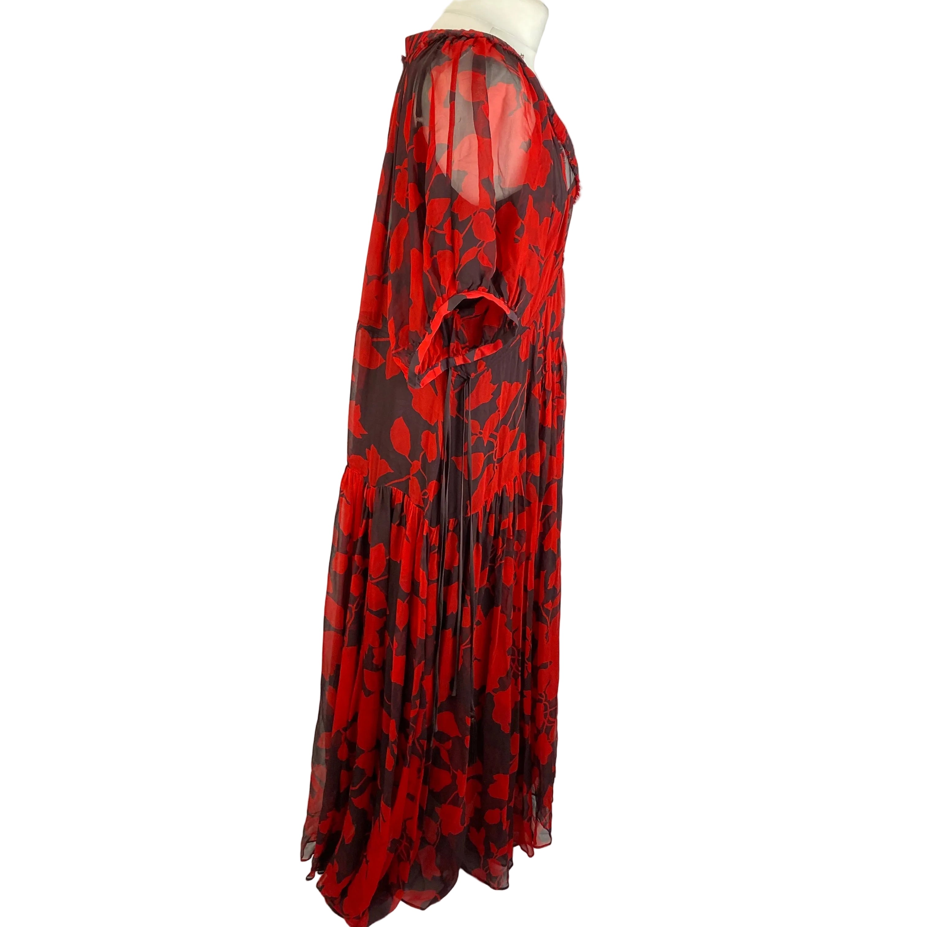 La Ligne £309 Ruby Print Silk Chiffon Constance Tiered Dress M
