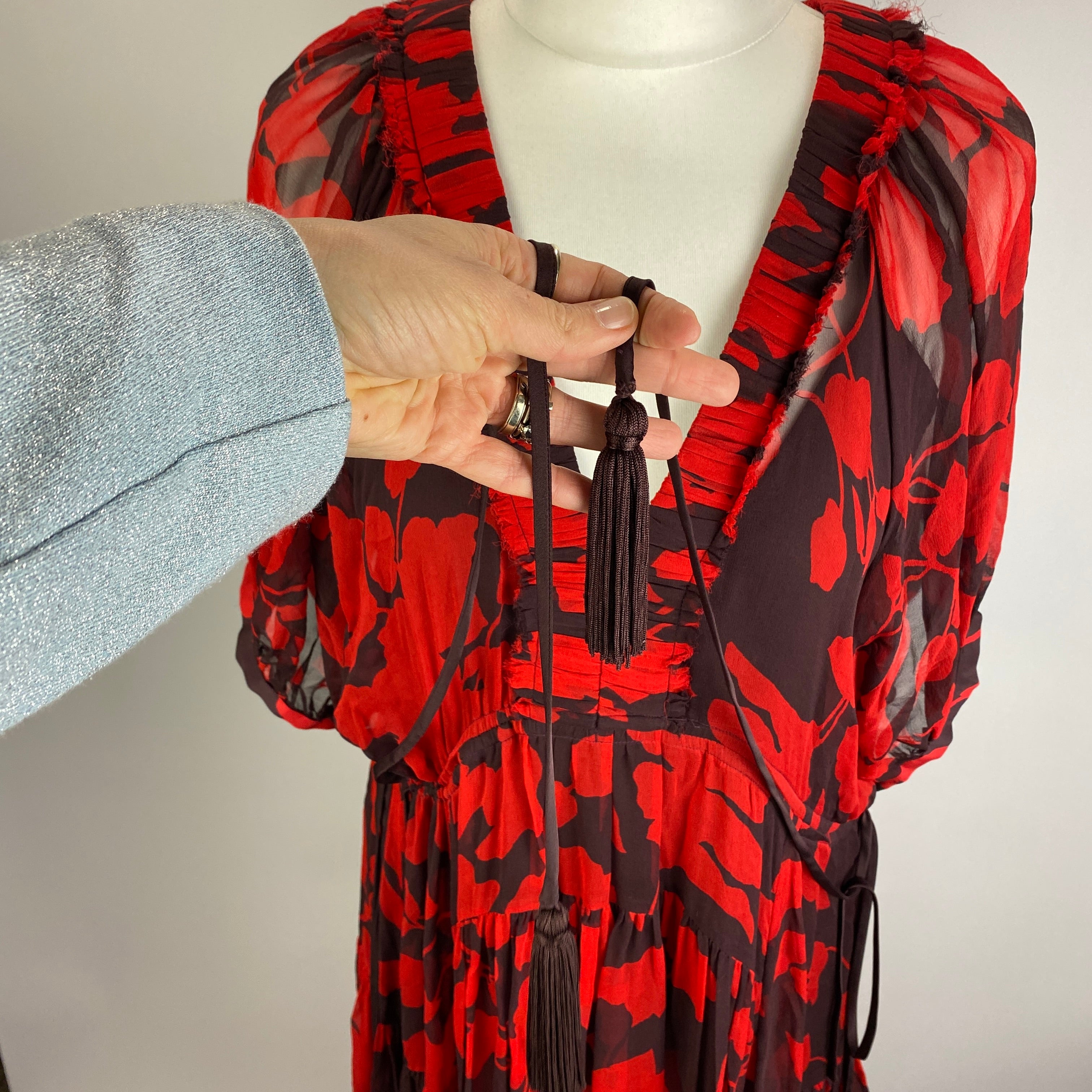La Ligne £309 Ruby Print Silk Chiffon Constance Tiered Dress M
