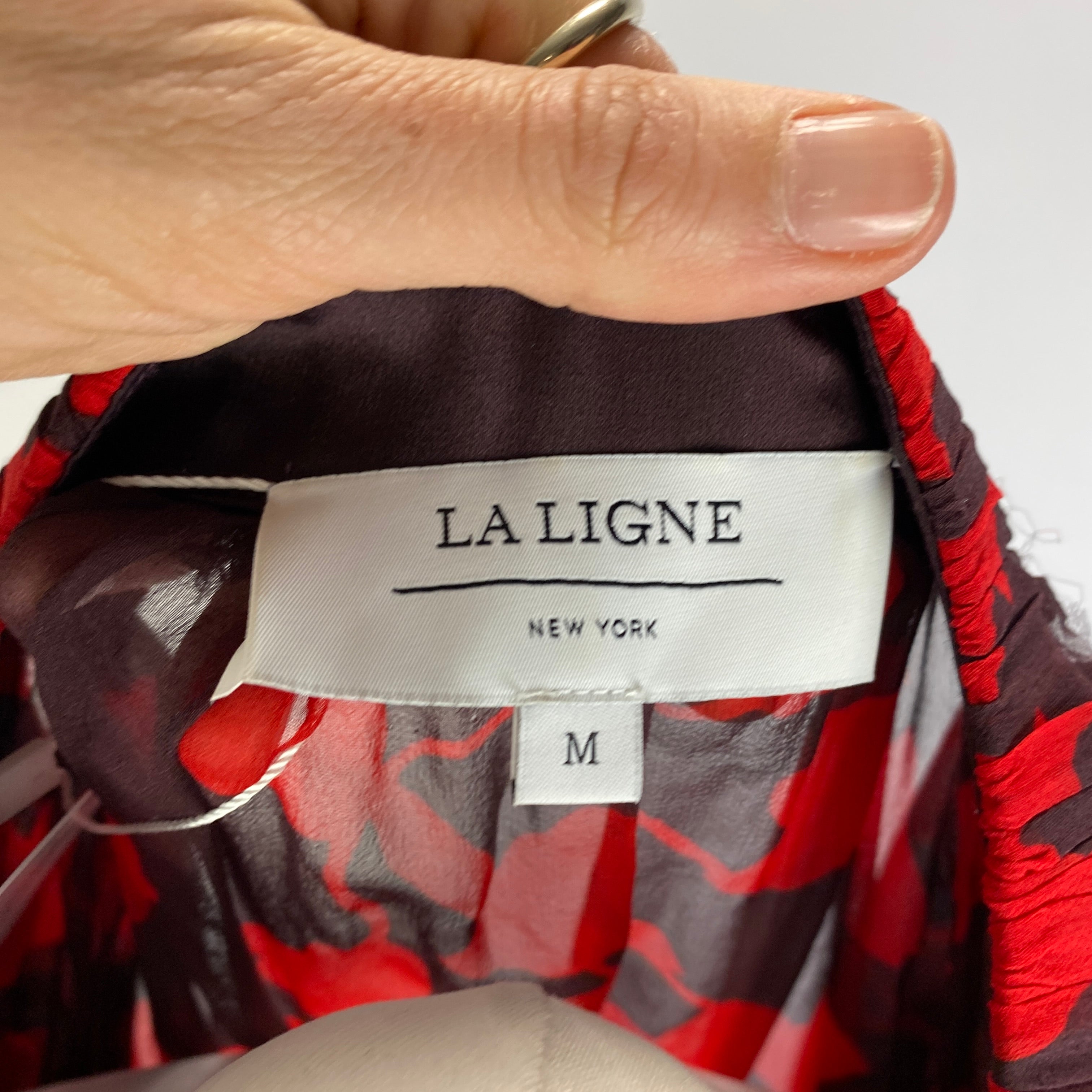 La Ligne £309 Ruby Print Silk Chiffon Constance Tiered Dress M