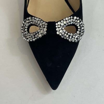 Escada £395 Black Suede Heels with Swarovski Crystal Bows 37.5