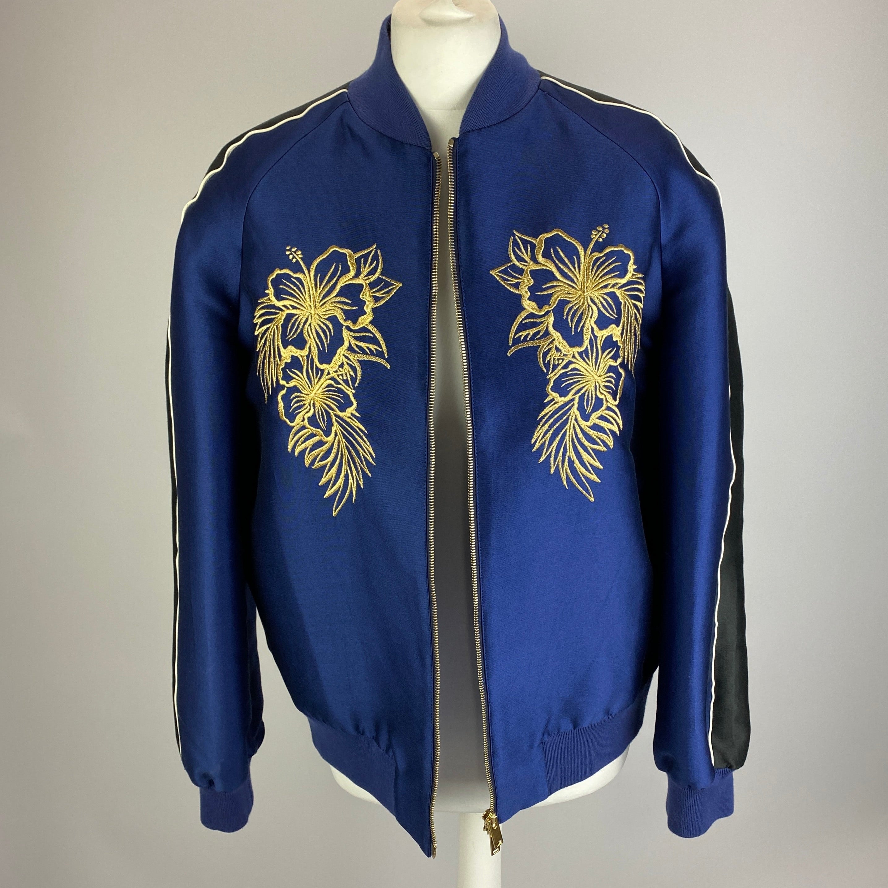 Stella McCartney £1400 Navy Cotton & Silk Embroidered Bomber Jacket M