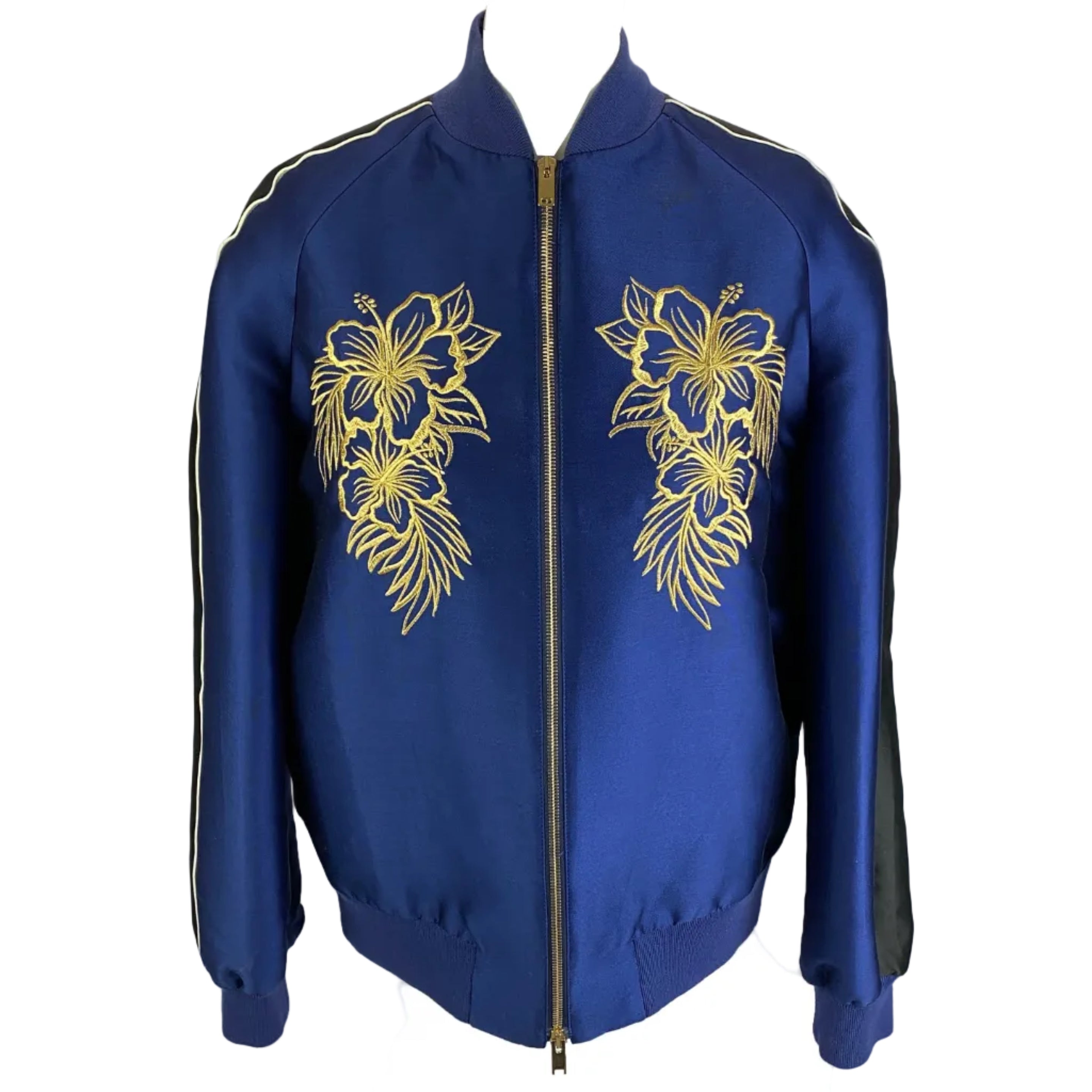 Stella McCartney £1400 Navy Cotton & Silk Embroidered Bomber Jacket M