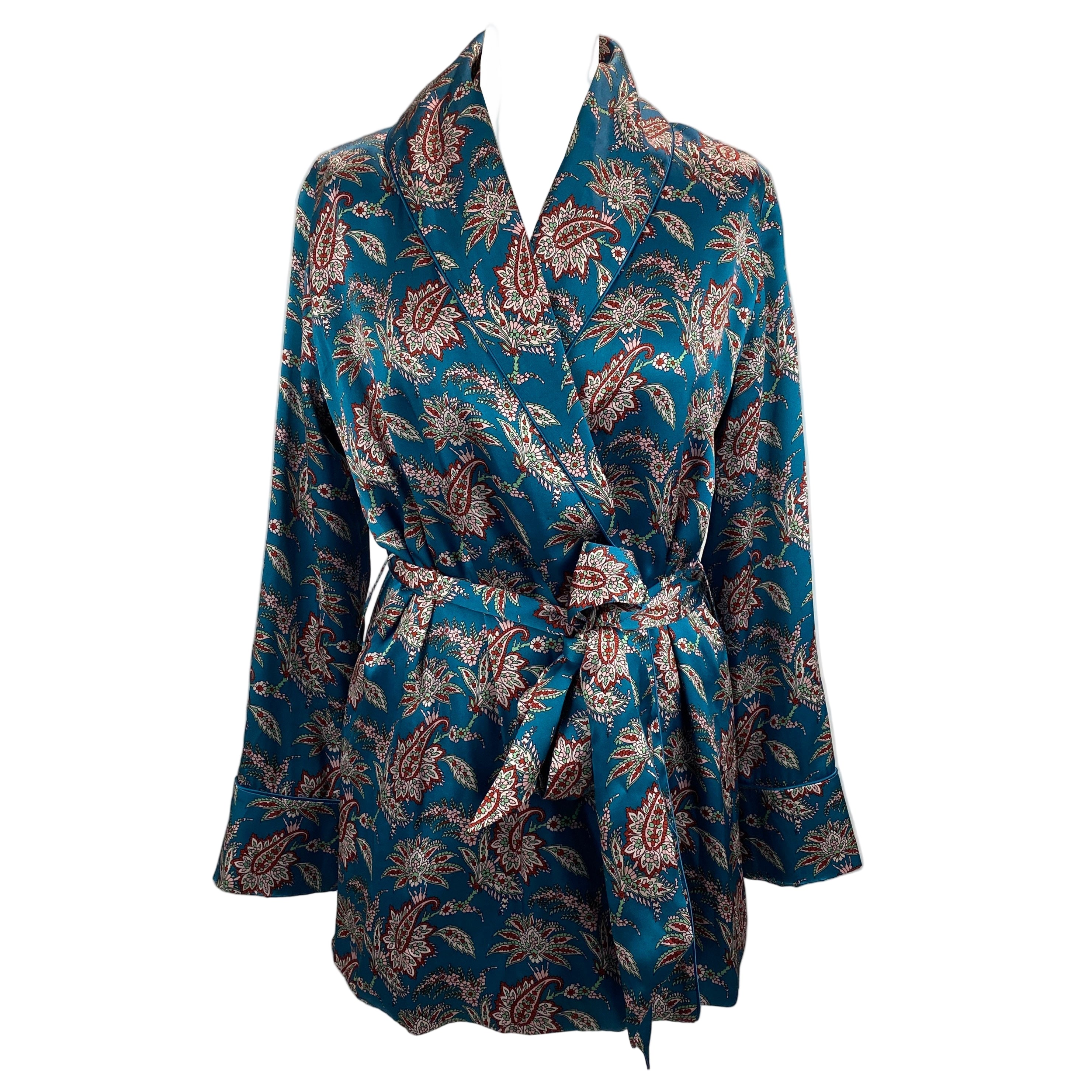 Liberty London £495 Teal Paisley Print Silk Belted Jacket S