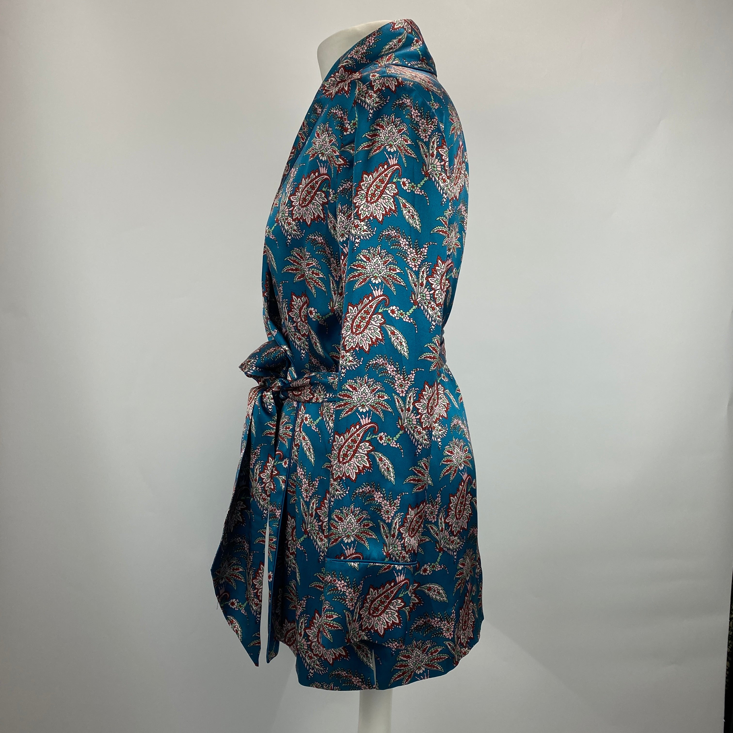 Liberty London £495 Teal Paisley Print Silk Belted Jacket S