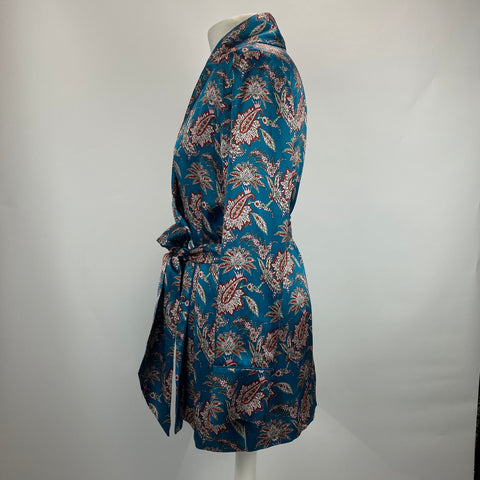 Liberty London £495 Teal Paisley Print Silk Belted Jacket S