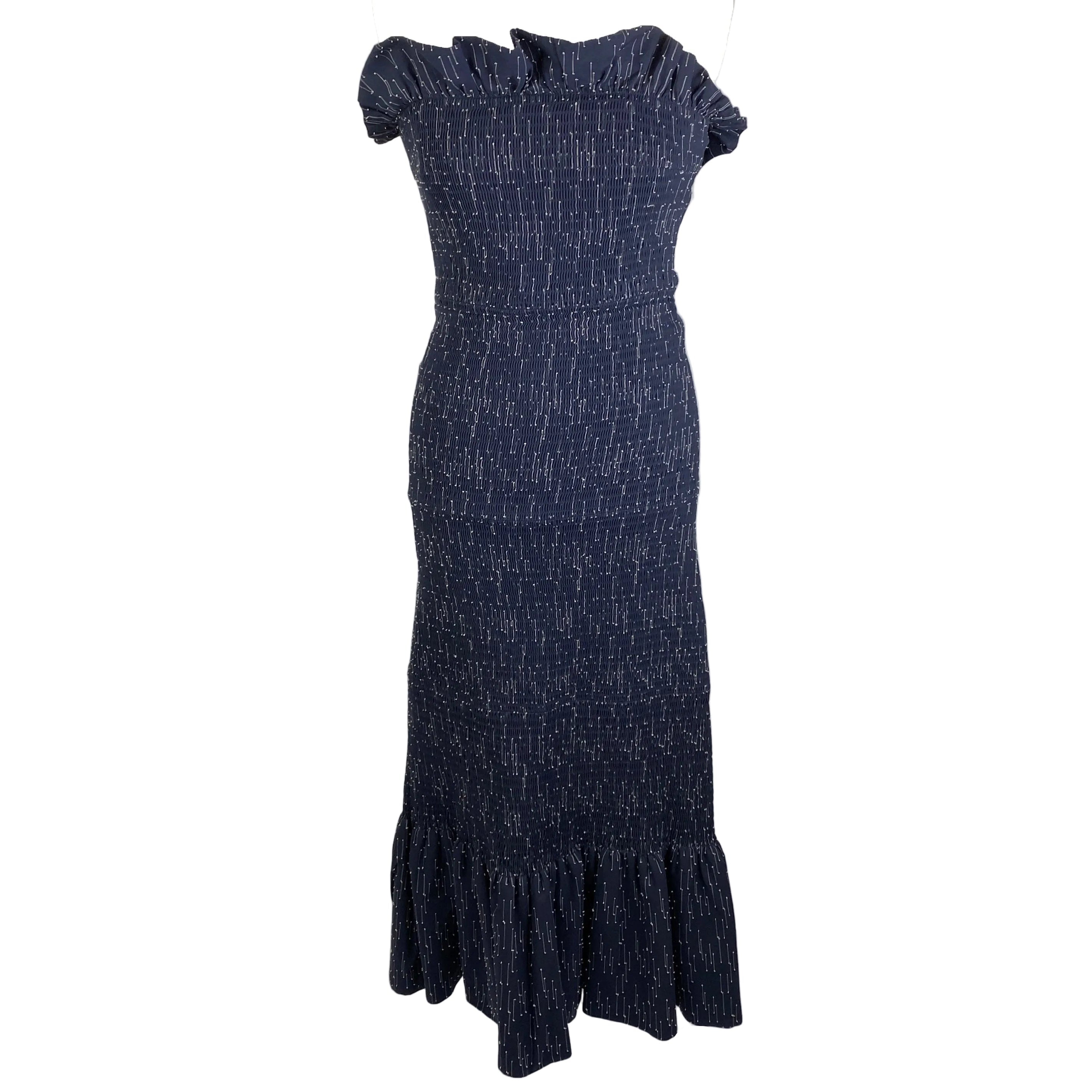 Victoria Beckham Navy Shirred Cotton Strapless Dress S