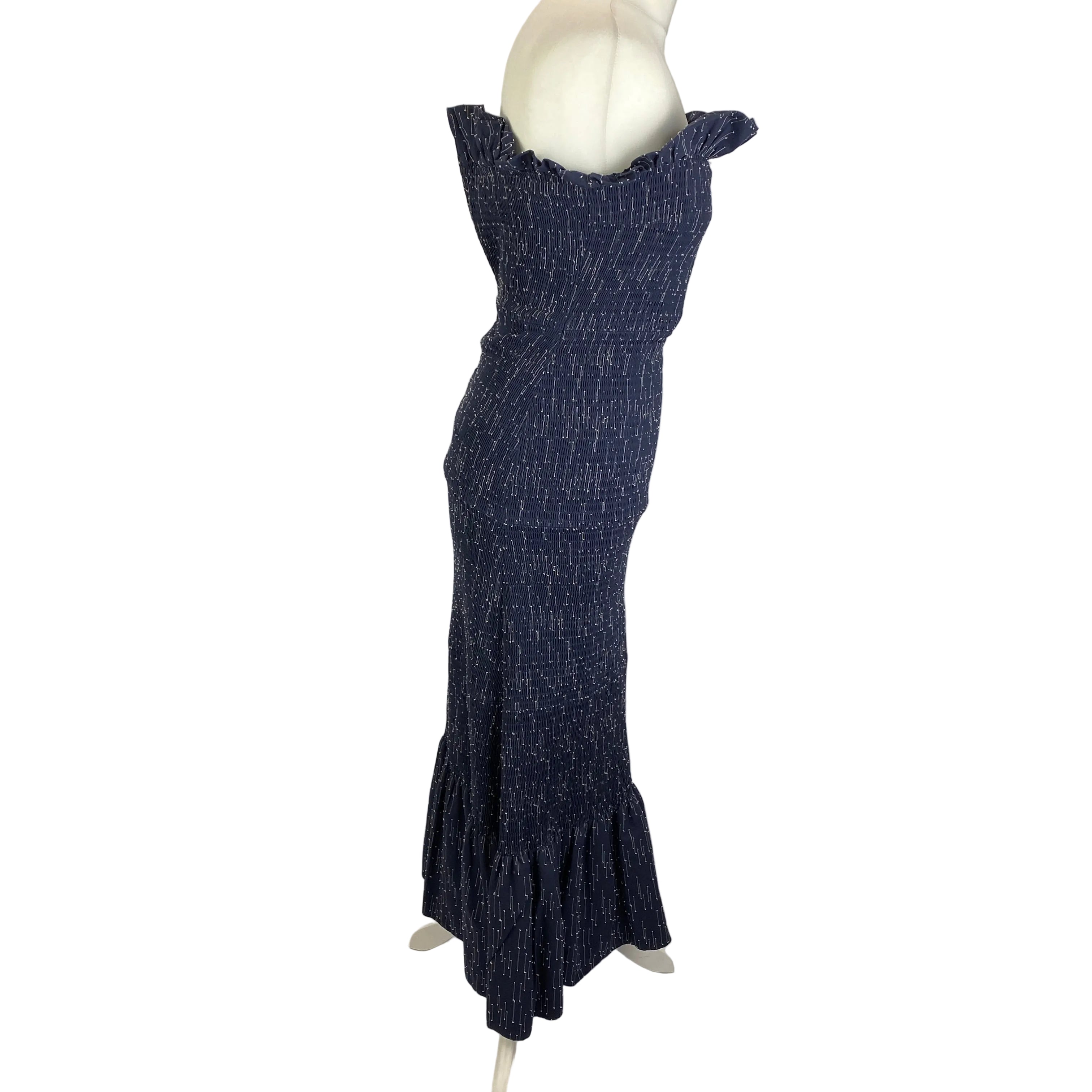 Victoria Beckham Navy Shirred Cotton Strapless Dress S