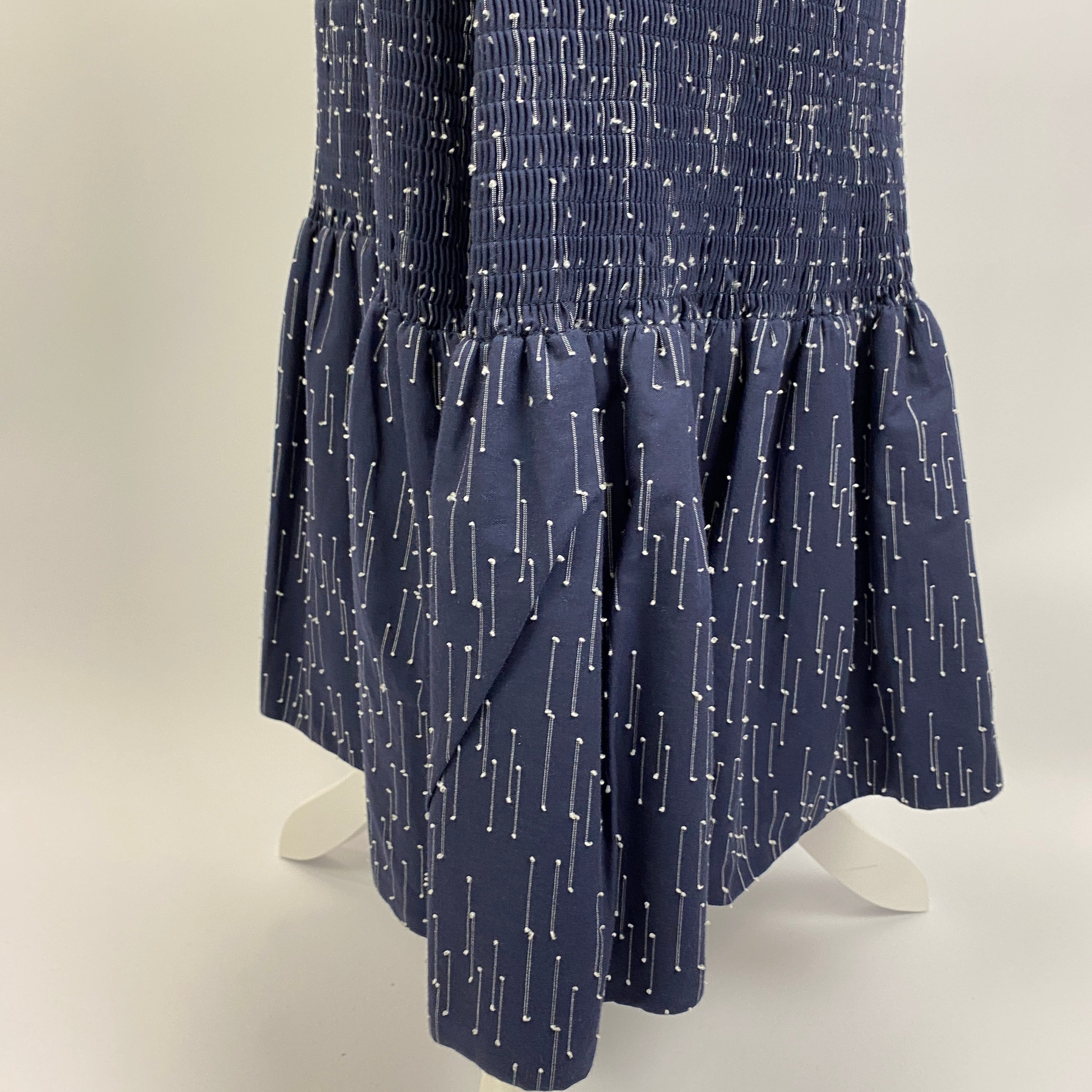 Victoria Beckham Navy Shirred Cotton Strapless Dress S