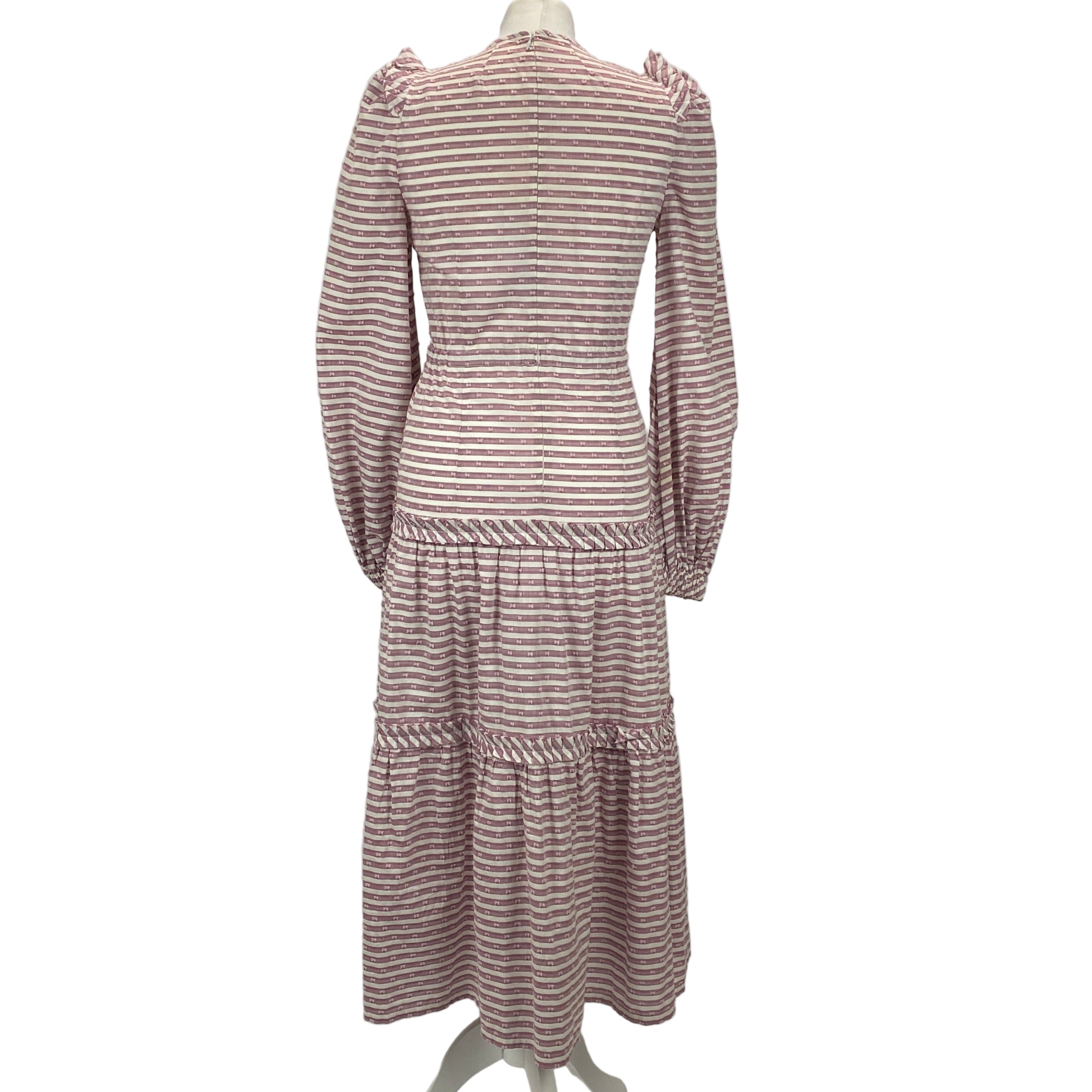 Anna Mason Plum & White Stripe Tufted Cotton Maxi Dress XS