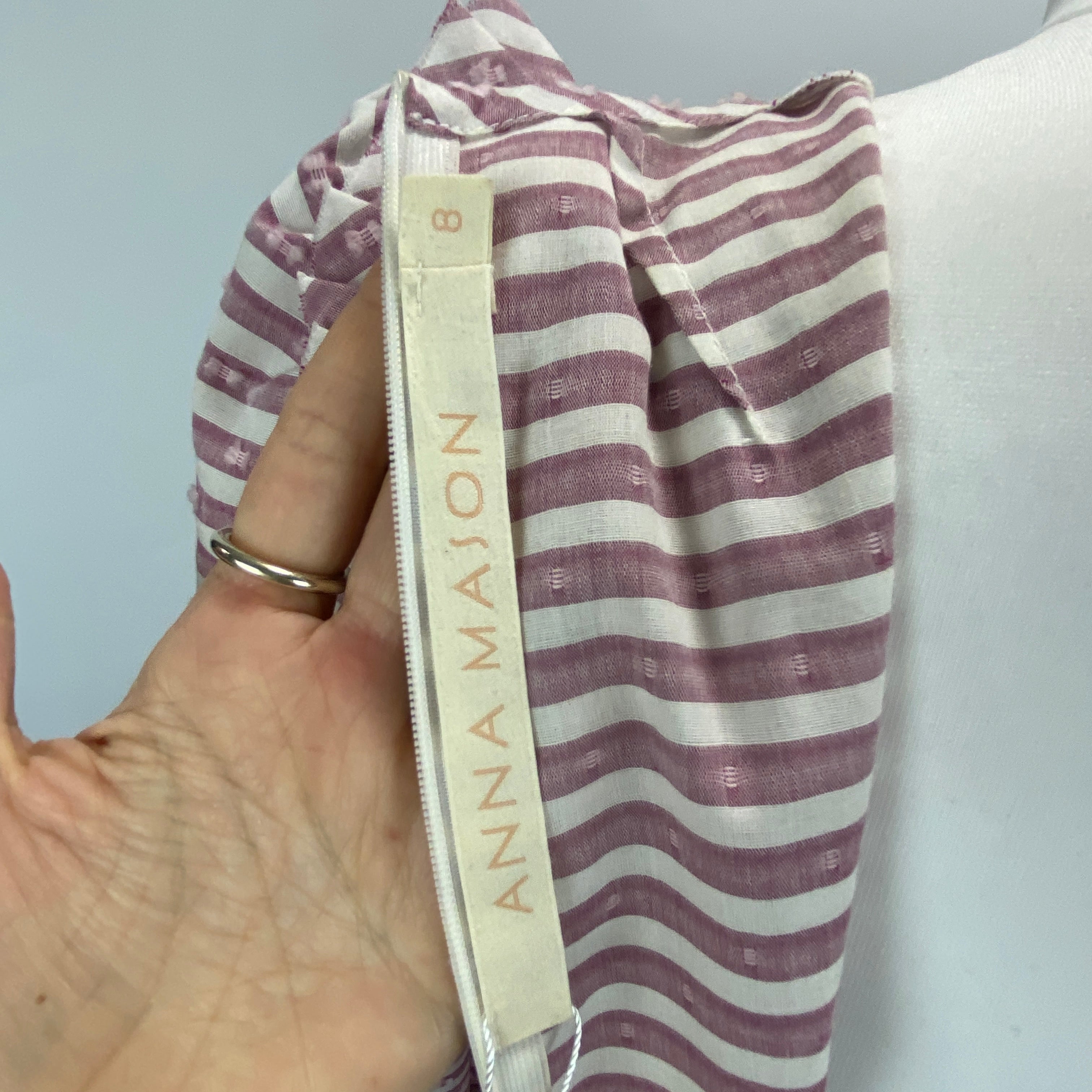 Anna Mason Plum & White Stripe Tufted Cotton Maxi Dress XS