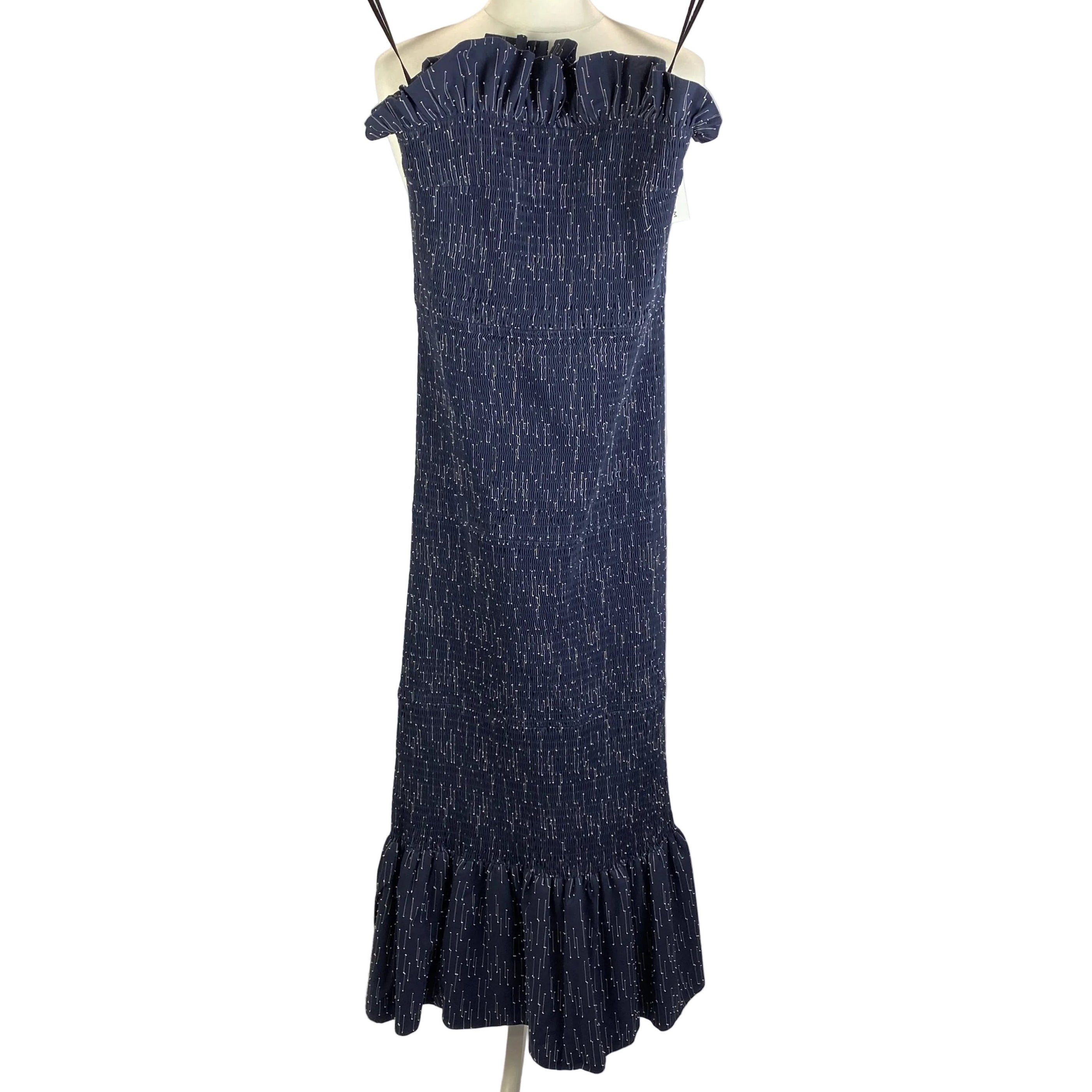 Victoria Beckham Navy Shirred Cotton Strapless Dress S