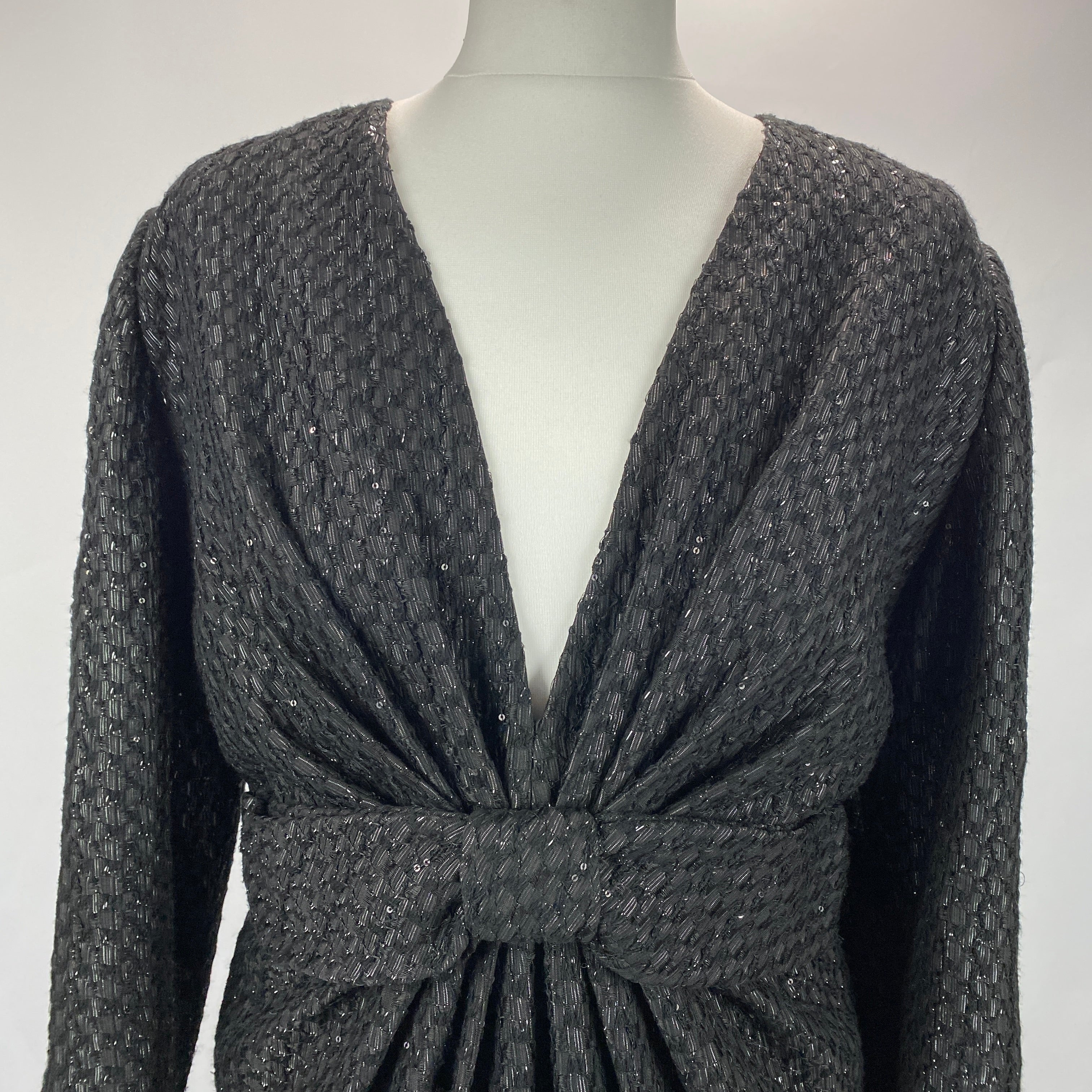 Emilia Wickstead Bespoke Black Metallic Bow Front Dress L