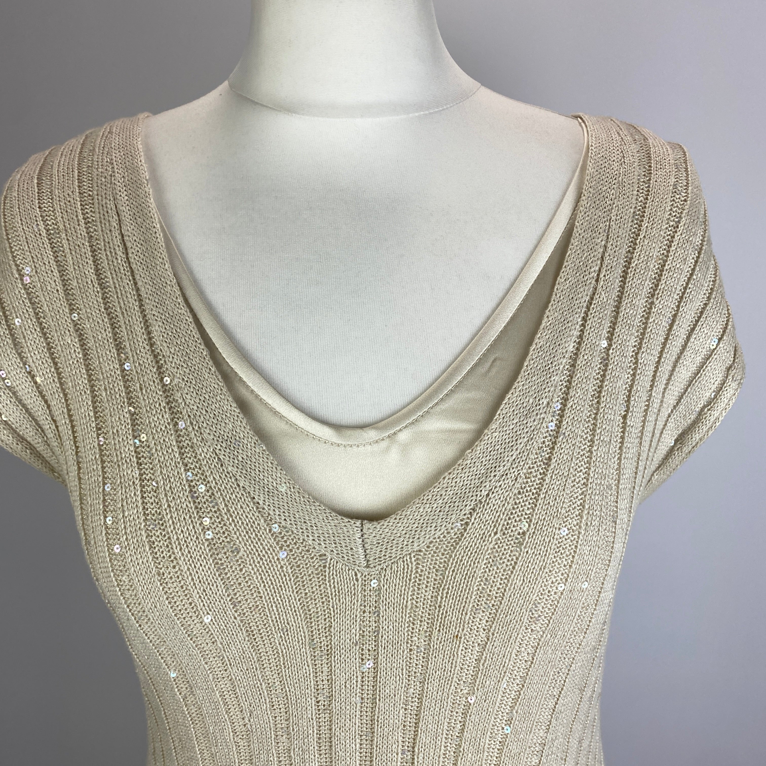 Brunello Cucinelli Cream Silk & Linen Two-Layer Top L
