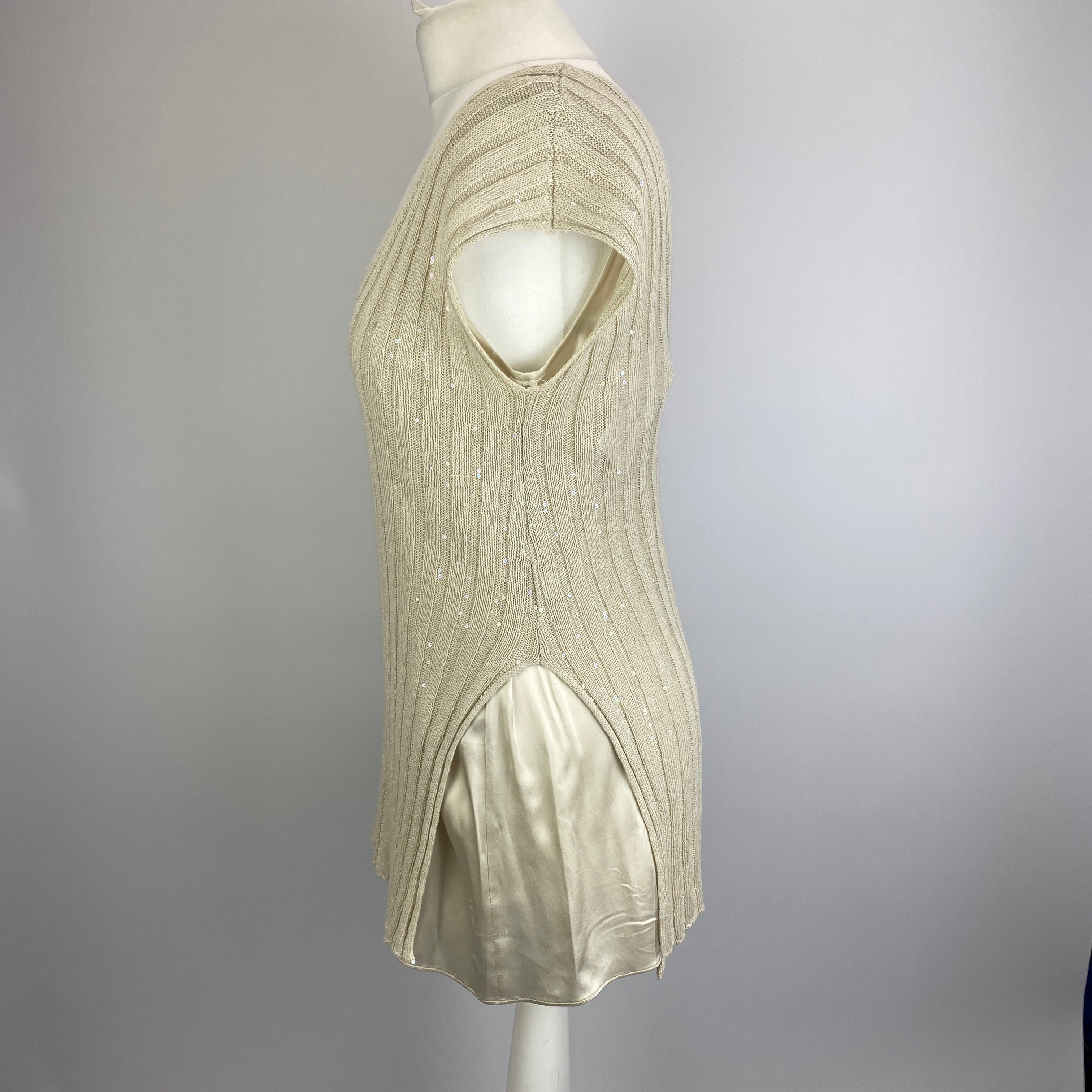 Brunello Cucinelli Cream Silk & Linen Two-Layer Top L
