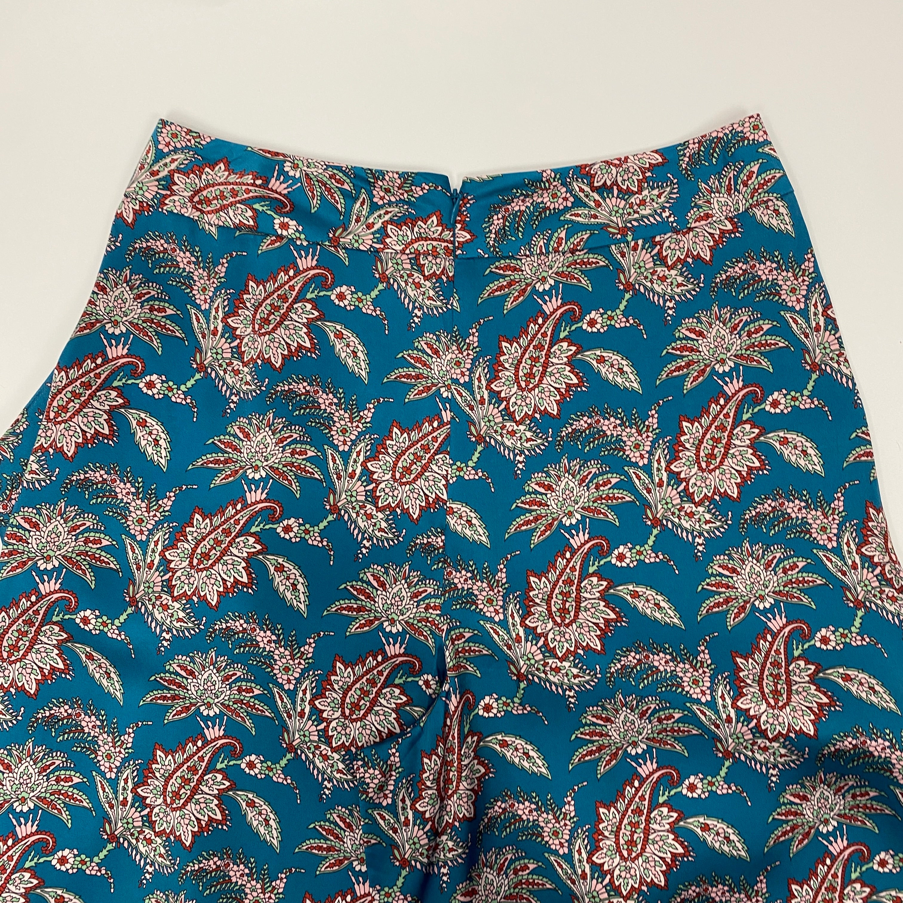 Liberty London £265 Teal Paisley Print Silk Palazzo Pants S