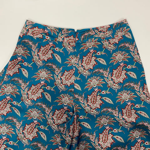 Liberty London £265 Teal Paisley Print Silk Palazzo Pants S