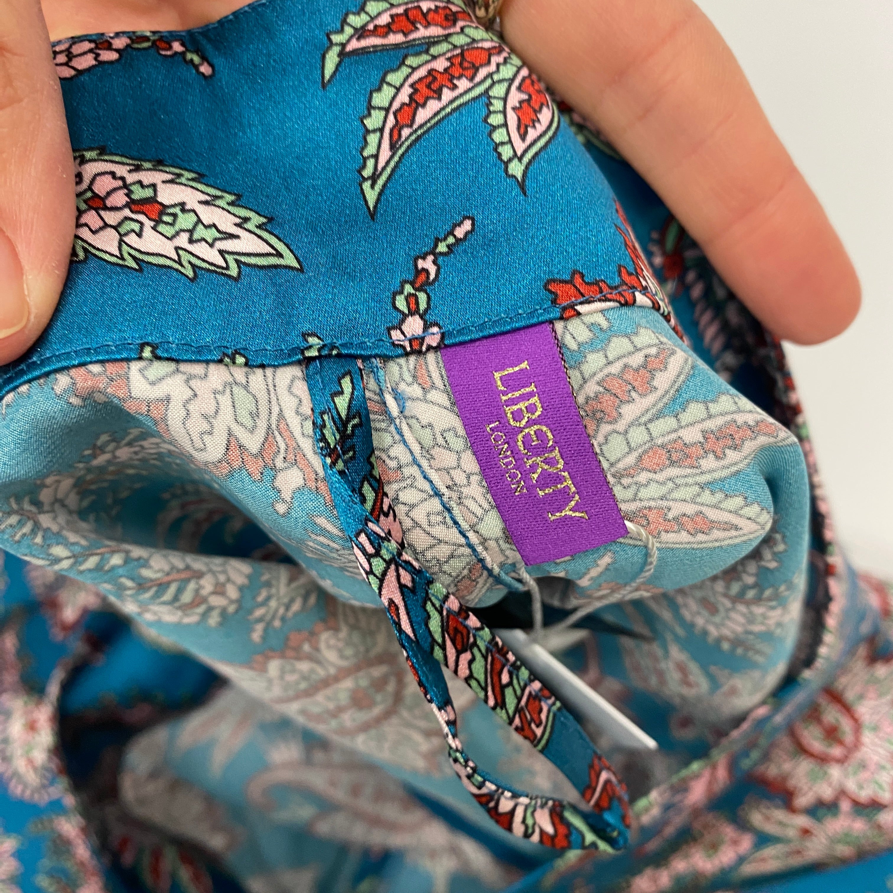 Liberty London £265 Teal Paisley Print Silk Palazzo Pants S