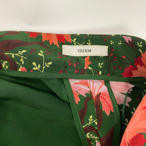 Erdem New Forest Green Floral Silk Ray Pants XS