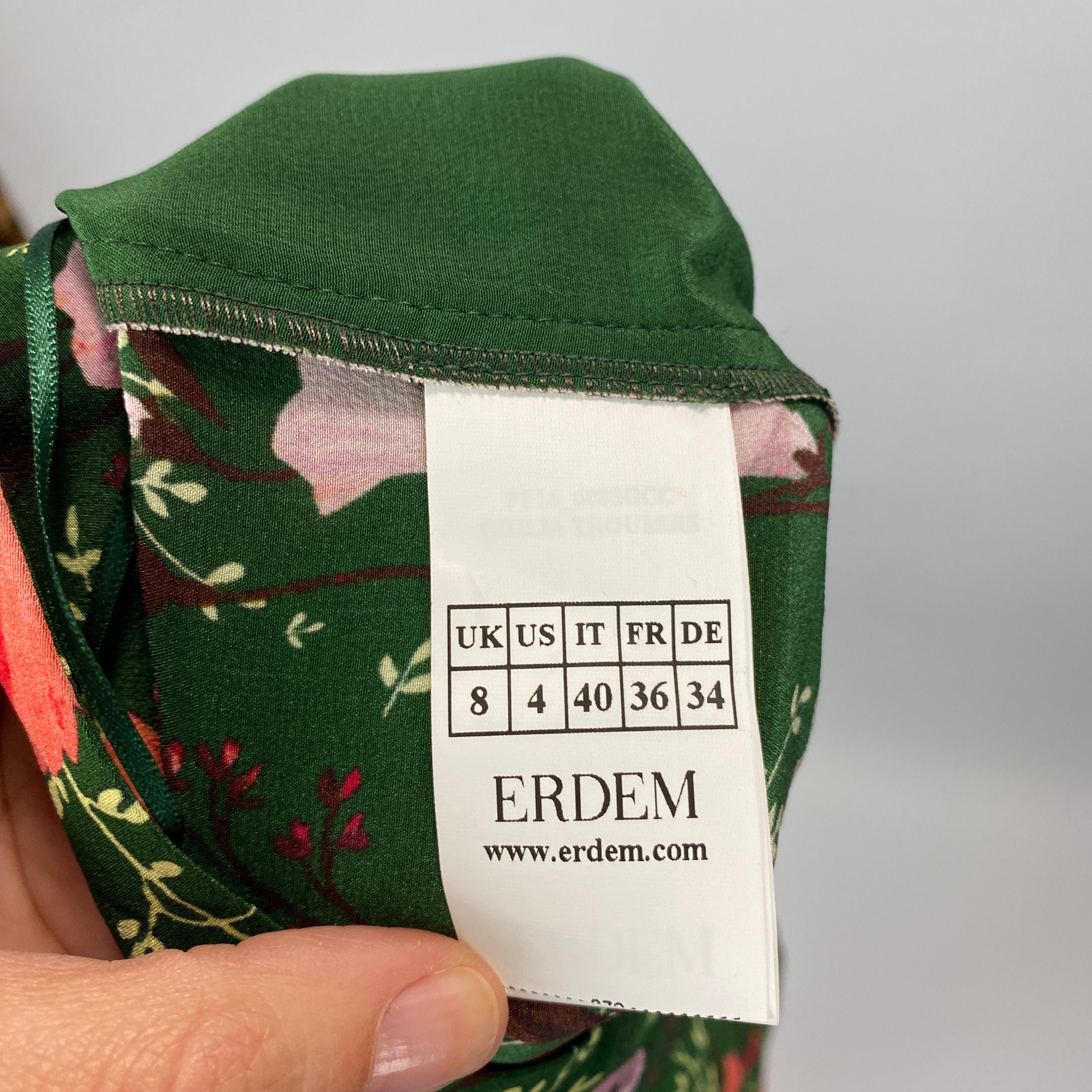 Erdem New Forest Green Floral Silk Ray Pants XS