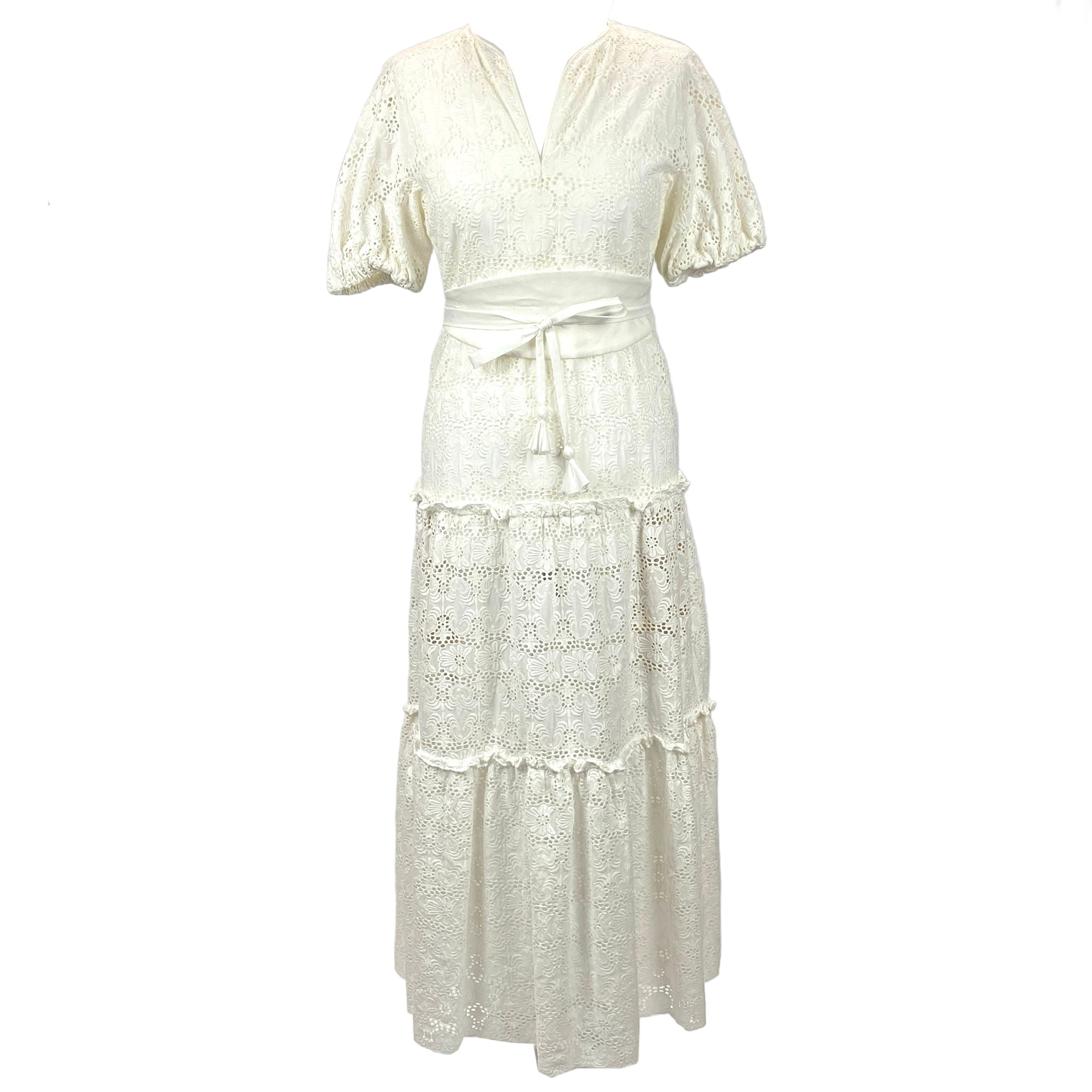 Anna Mason Cream Broderie Anglais Belted Maxi Dress S