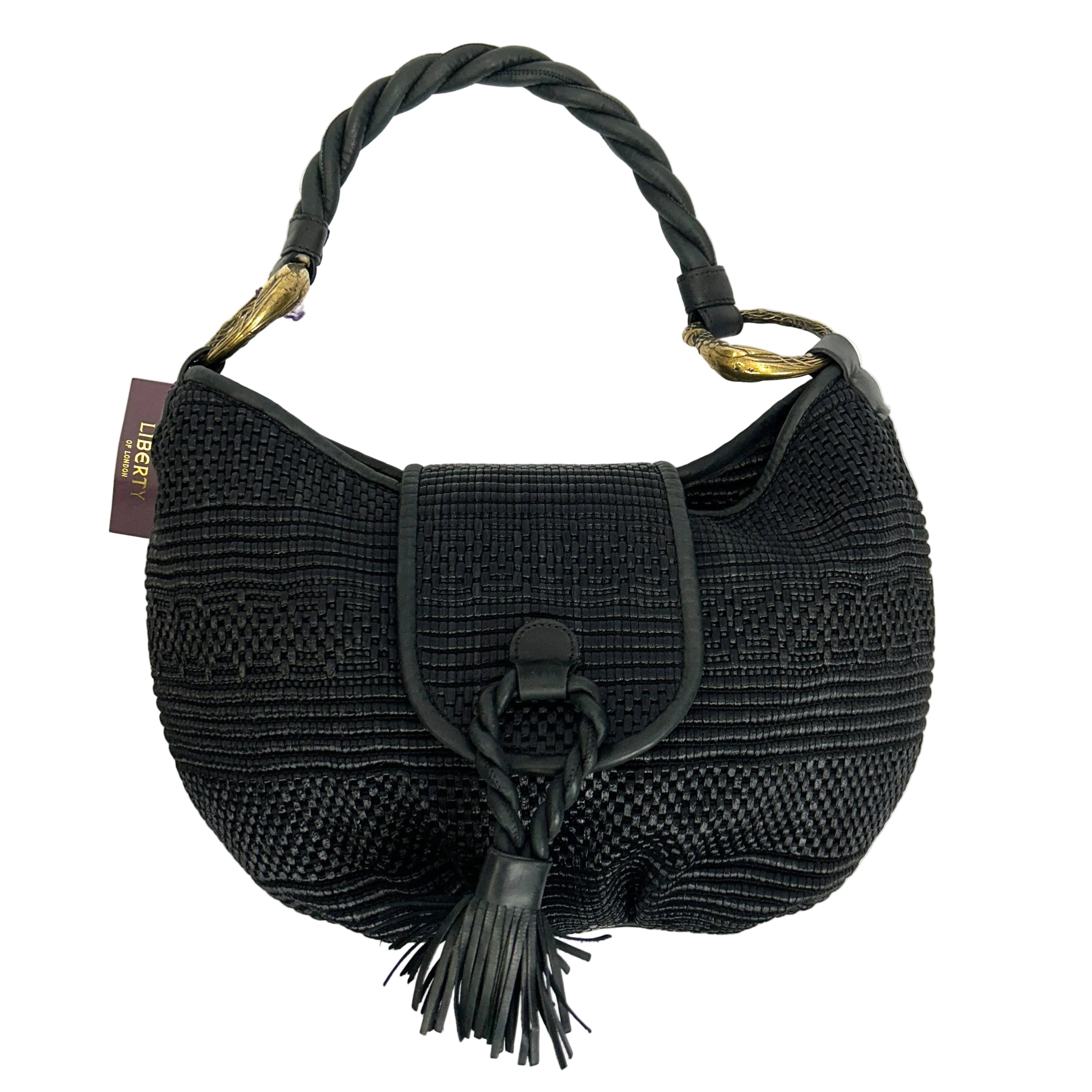 Liberty New Black Woven Raffia & Leather Shoulderbag