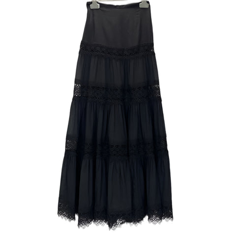 Charo Ruiz £275 Black Cotton & Lace Tiered Maxi Skirt XS