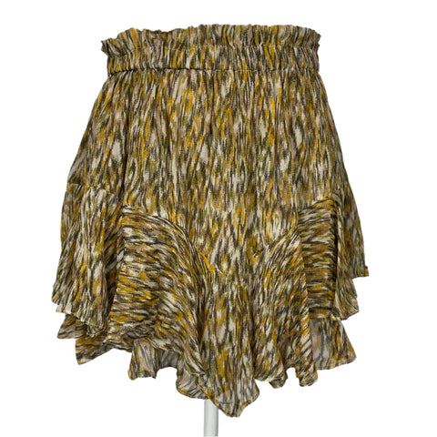 Isabel Marant Etoile Green & Golden Print Chiffon Tiered Mini Skort S