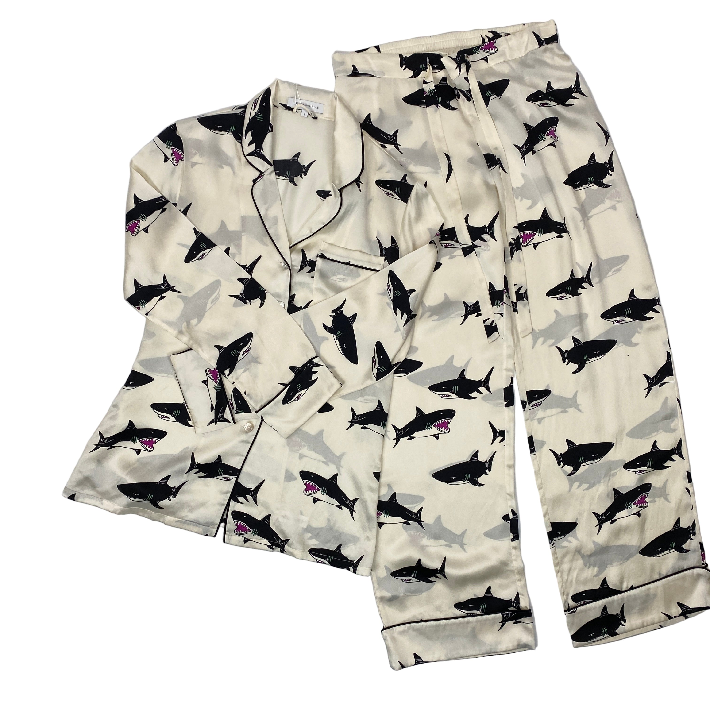 Olivia Von Halle £620 Cream Shark Print Silk Lila Pyjama Set S