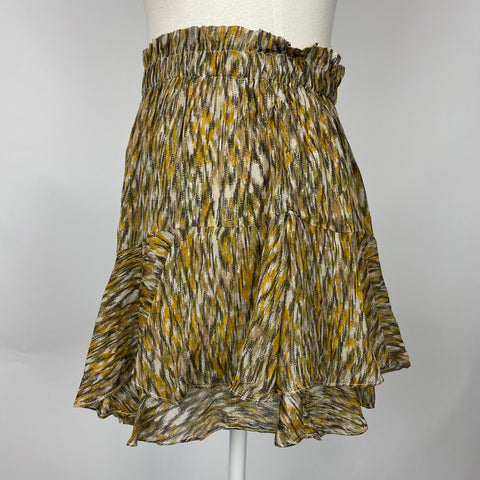 Isabel Marant Etoile Green & Golden Print Chiffon Tiered Mini Skort S