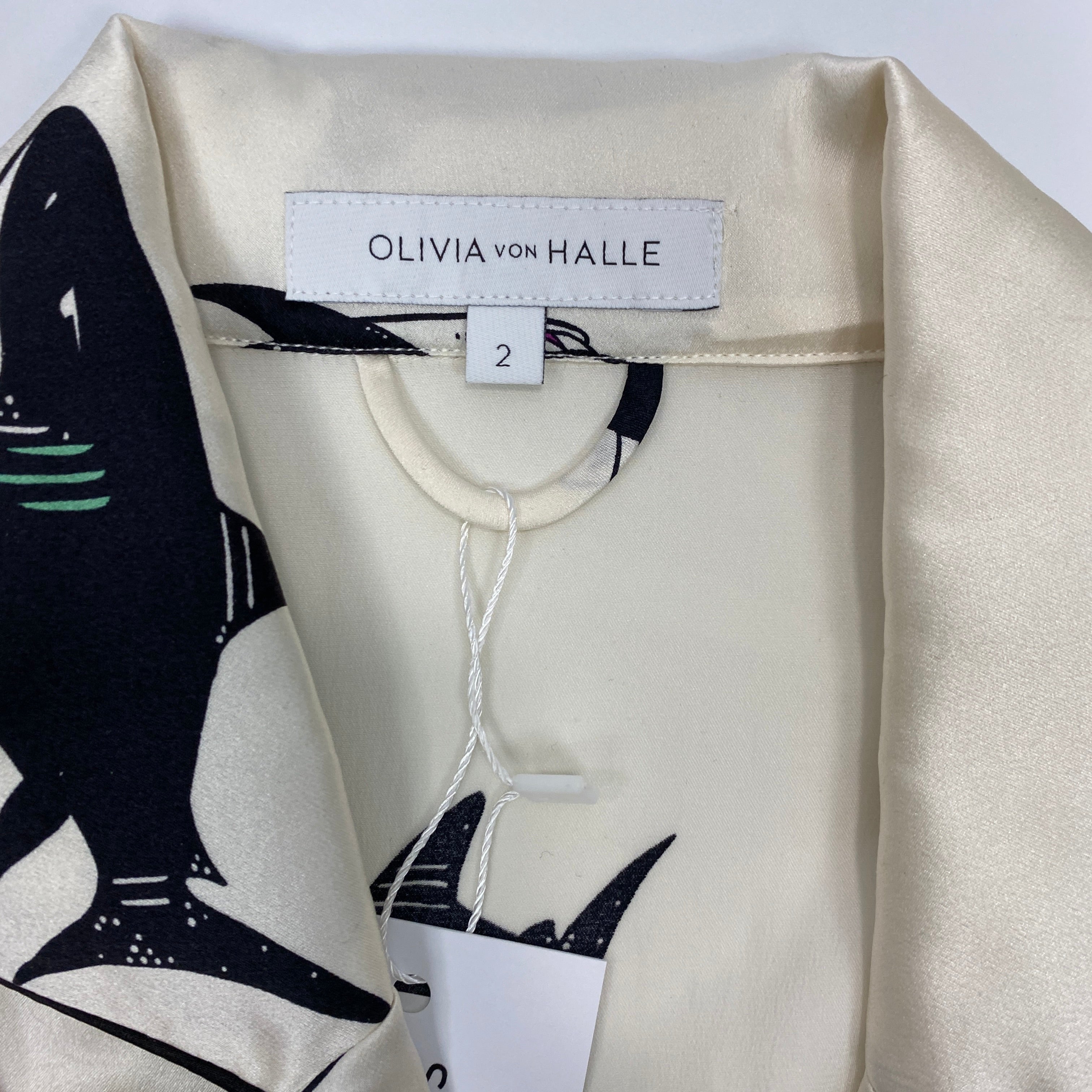 Olivia Von Halle £620 Cream Shark Print Silk Lila Pyjama Set S
